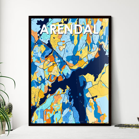 ARENDAL NORWAY Vibrant Colorful Art Map Poster Blue Orange