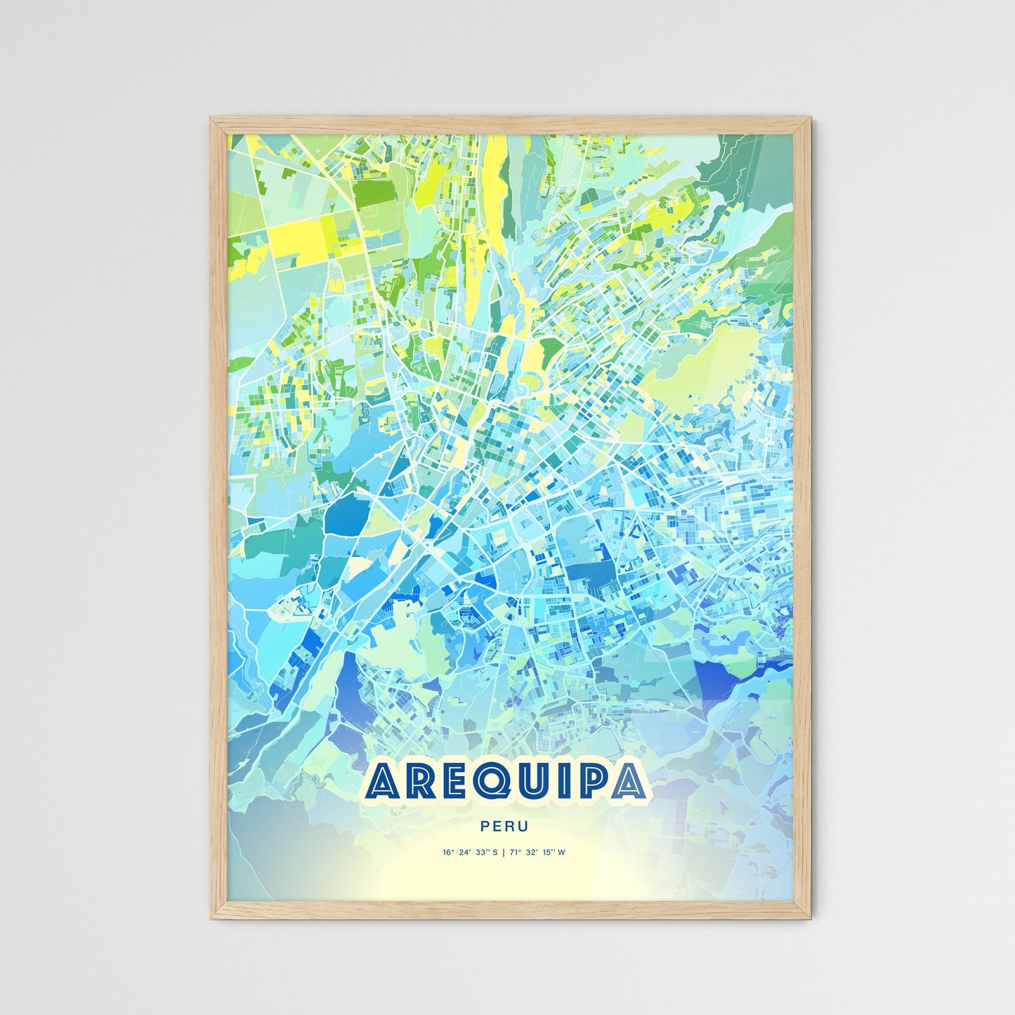Colorful Arequipa Peru Fine Art Map Cool Blue