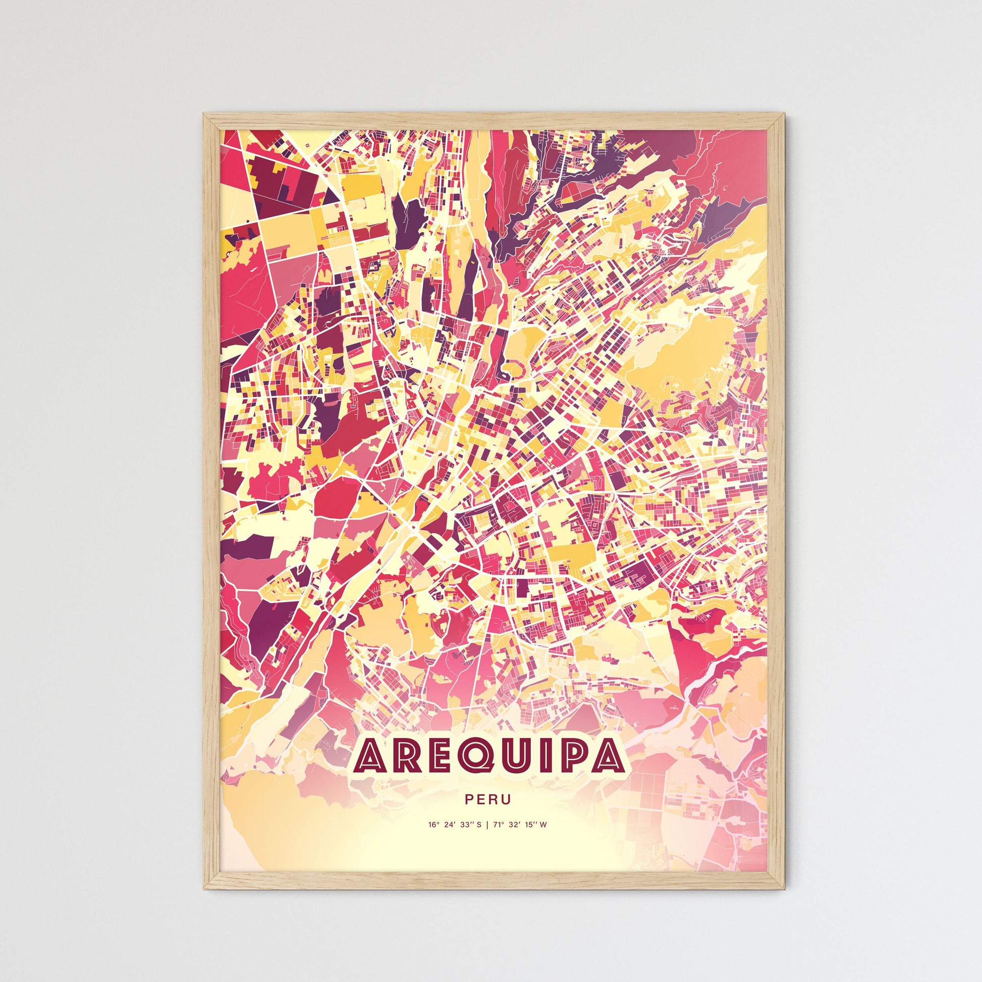Colorful Arequipa Peru Fine Art Map Hot Red