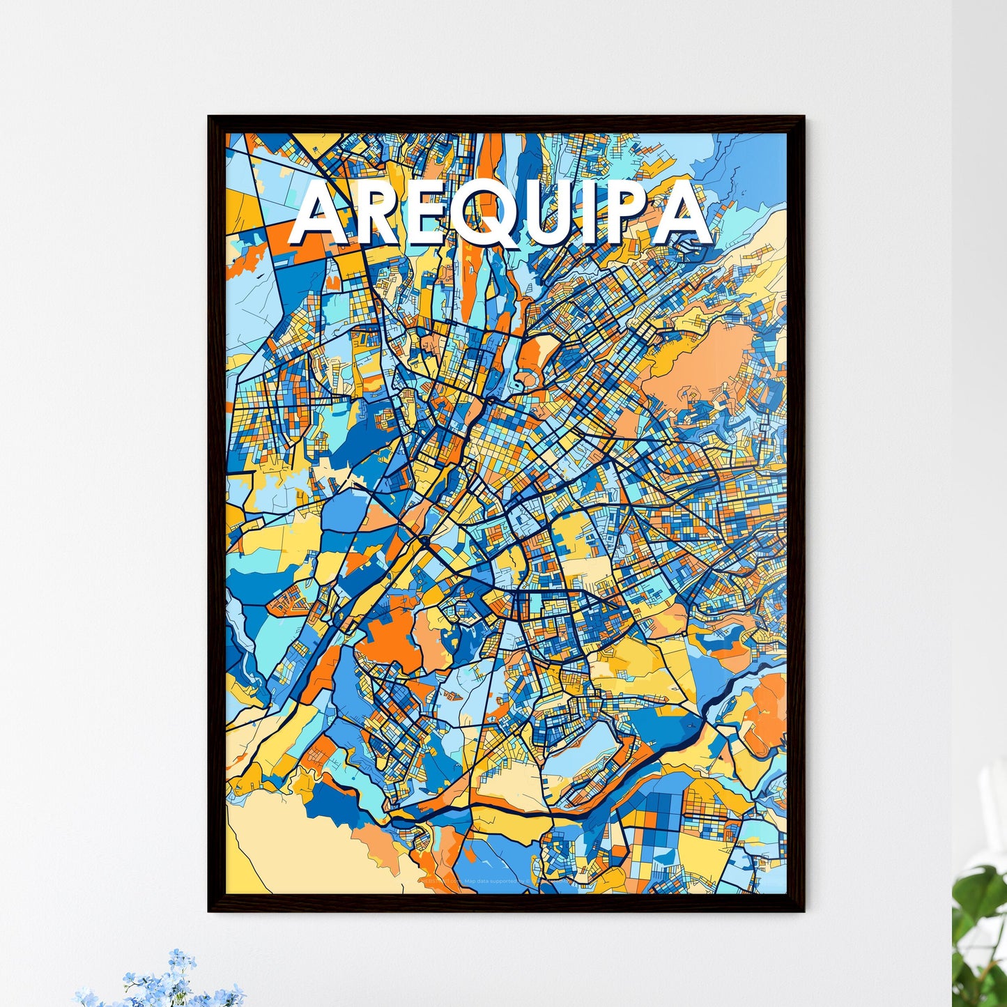 AREQUIPA PERU Vibrant Colorful Art Map Poster Blue Orange