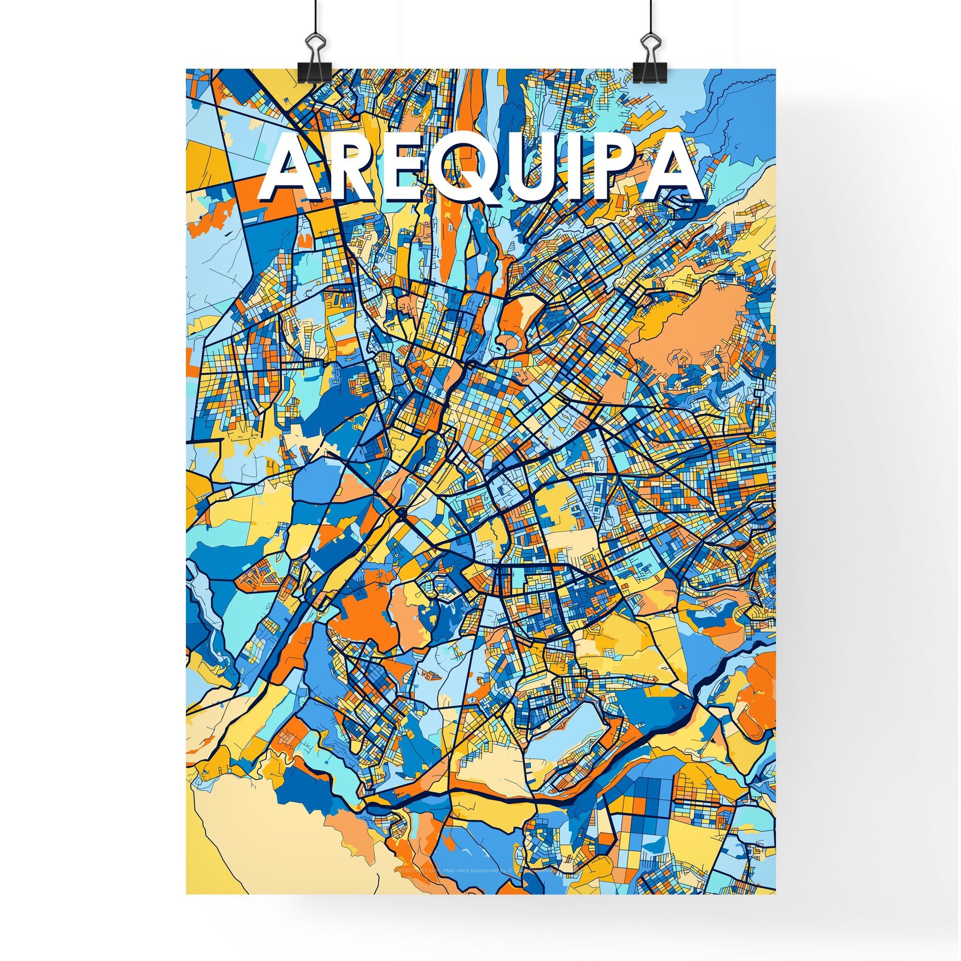 AREQUIPA PERU Vibrant Colorful Art Map Poster Blue Orange