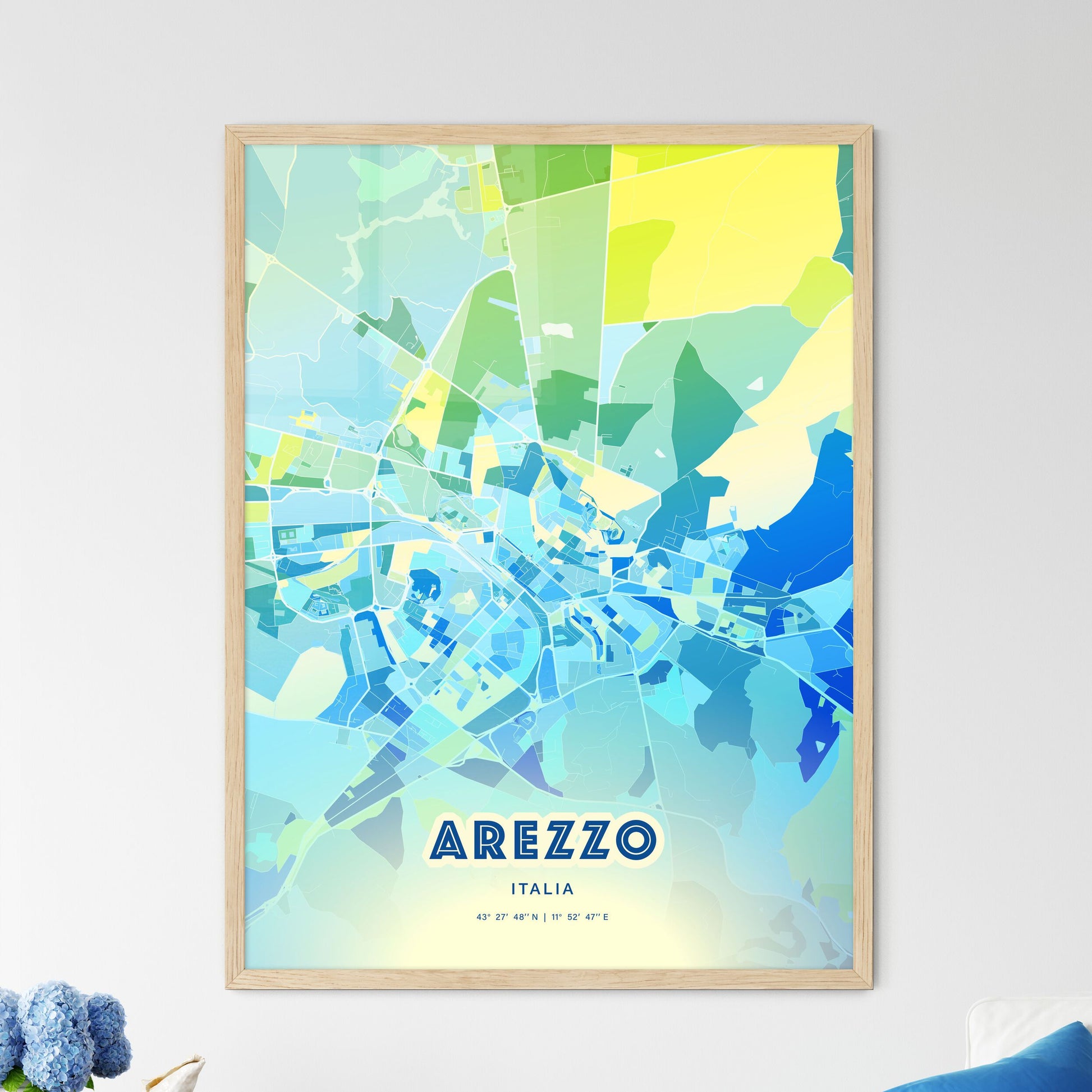 Colorful Arezzo Italy Fine Art Map Cool Blue
