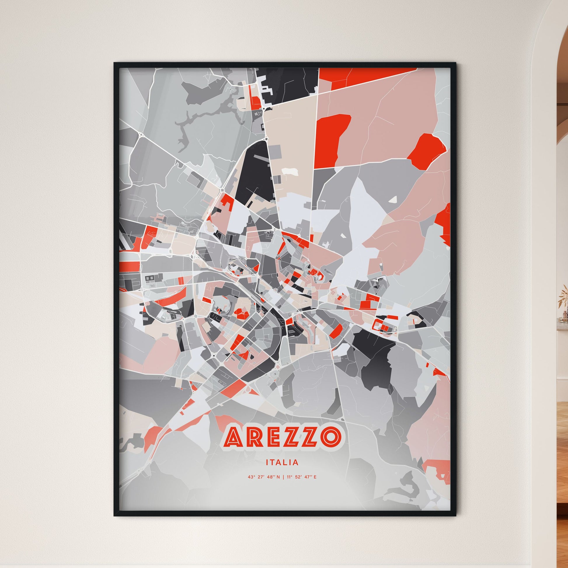 Colorful Arezzo Italy Fine Art Map Modern Expressive