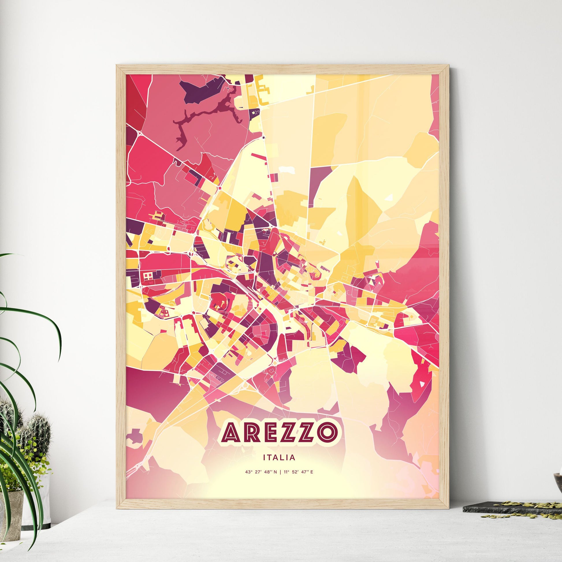 Colorful Arezzo Italy Fine Art Map Hot Red