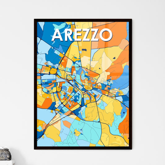 AREZZO ITALY Vibrant Colorful Art Map Poster Blue Orange