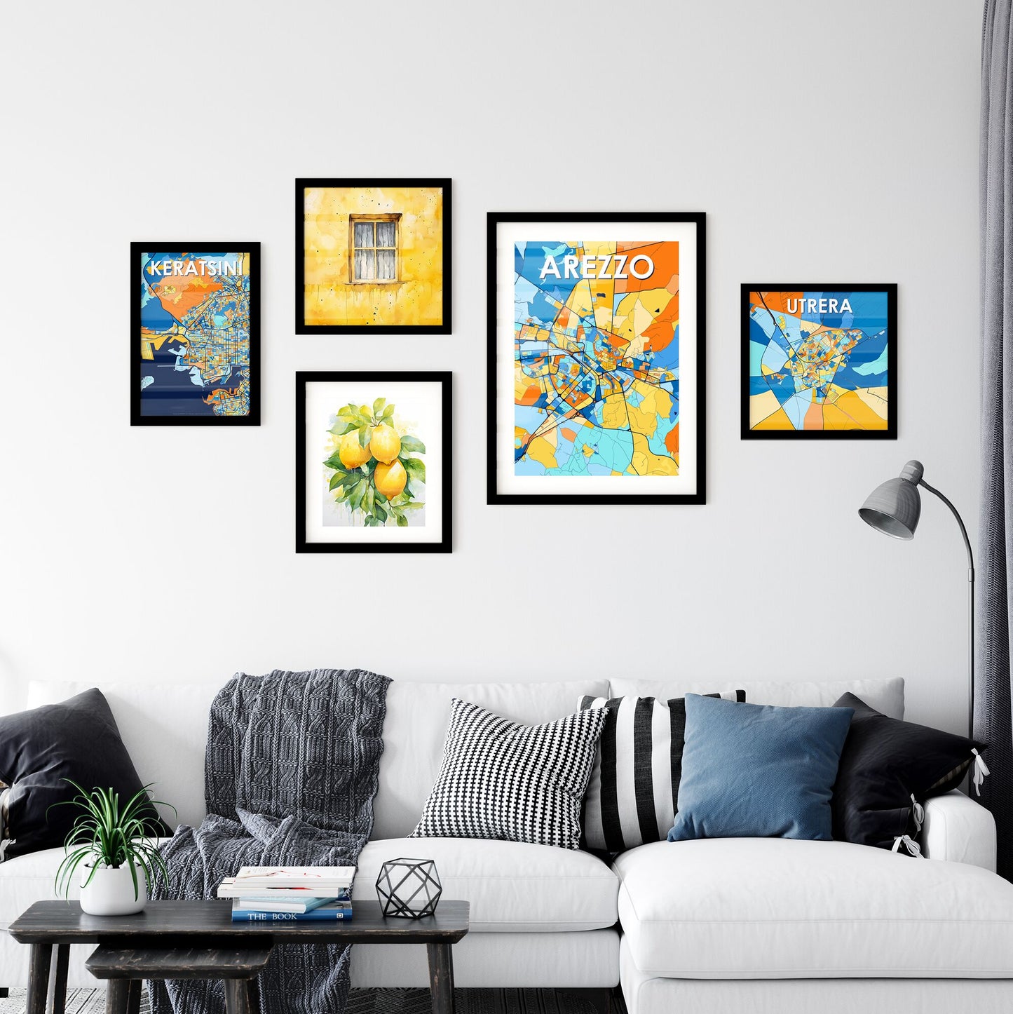 AREZZO ITALY Vibrant Colorful Art Map Poster Blue Orange