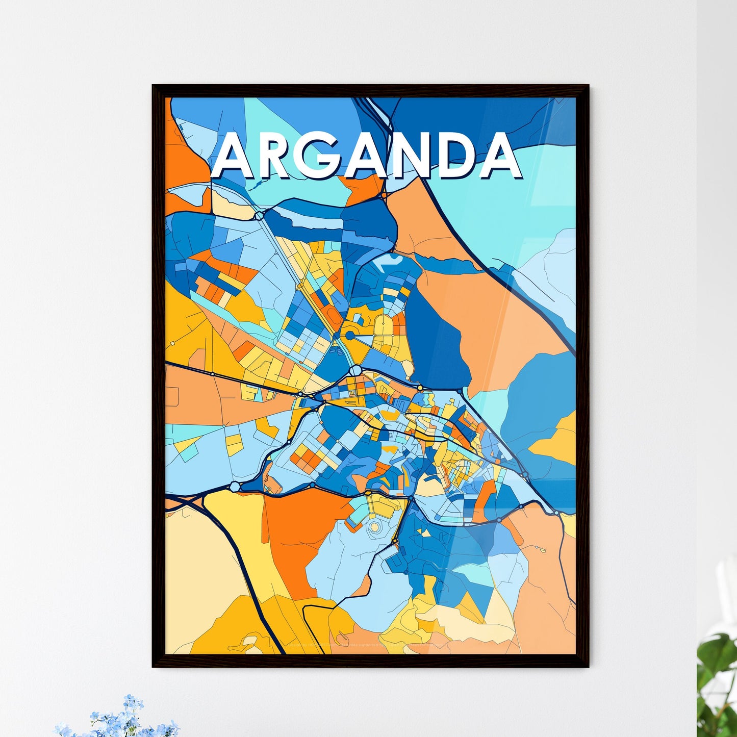 ARGANDA SPAIN Vibrant Colorful Art Map Poster Blue Orange