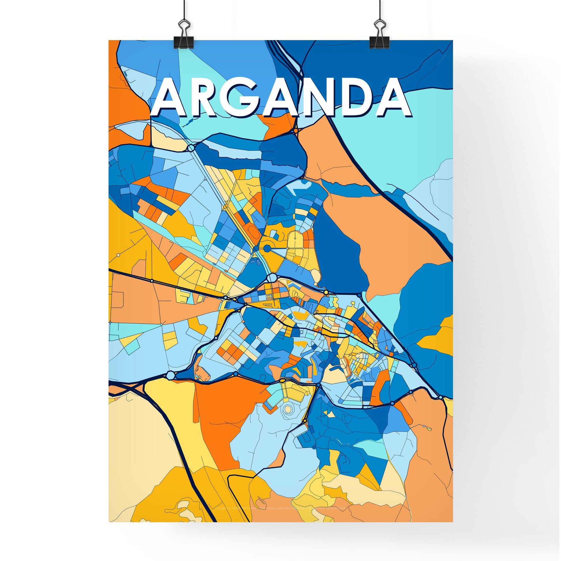 ARGANDA SPAIN Vibrant Colorful Art Map Poster Blue Orange