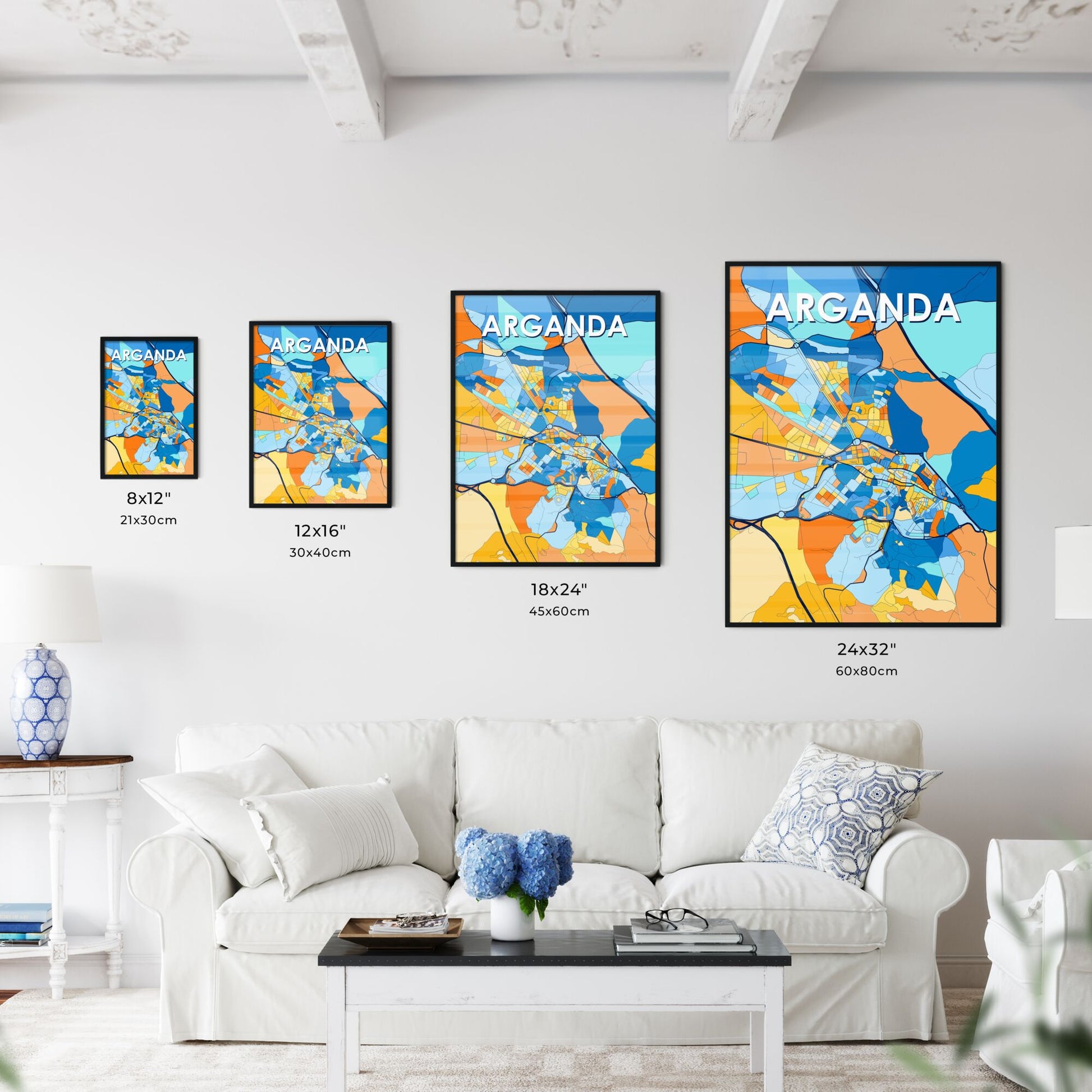 ARGANDA SPAIN Vibrant Colorful Art Map Poster Blue Orange