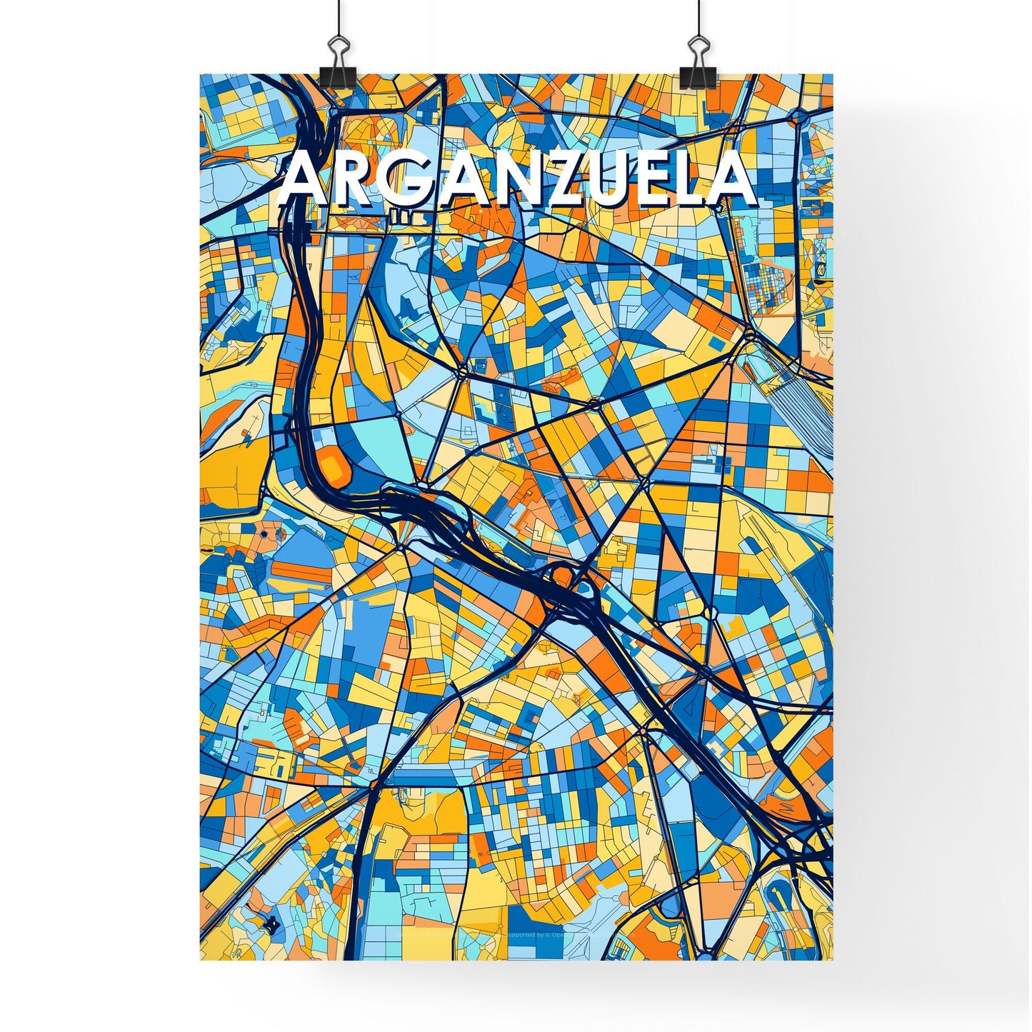 ARGANZUELA SPAIN Vibrant Colorful Art Map Poster Blue Orange