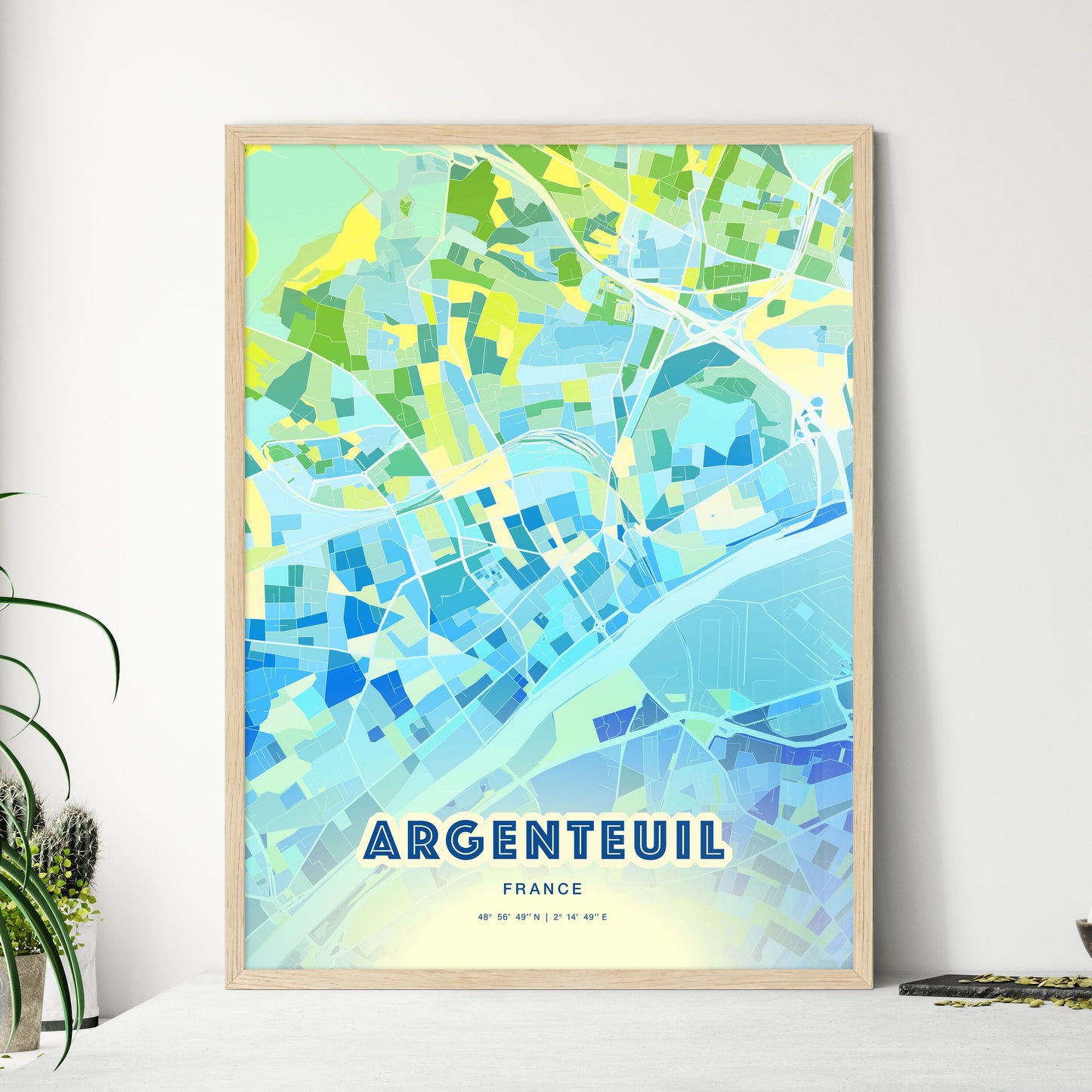 Colorful Argenteuil France Fine Art Map Cool Blue
