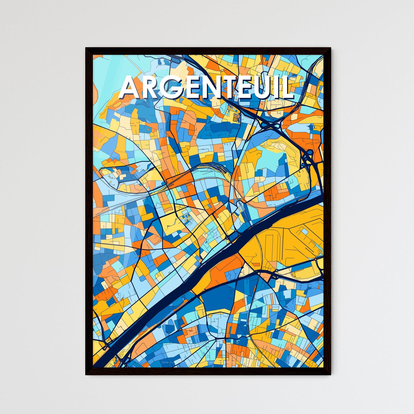 ARGENTEUIL FRANCE Vibrant Colorful Art Map Poster Blue Orange