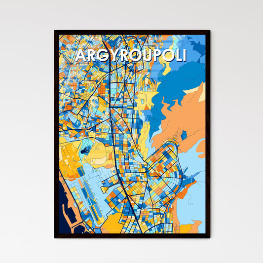 ARGYROUPOLI GREECE Vibrant Colorful Art Map Poster Blue Orange