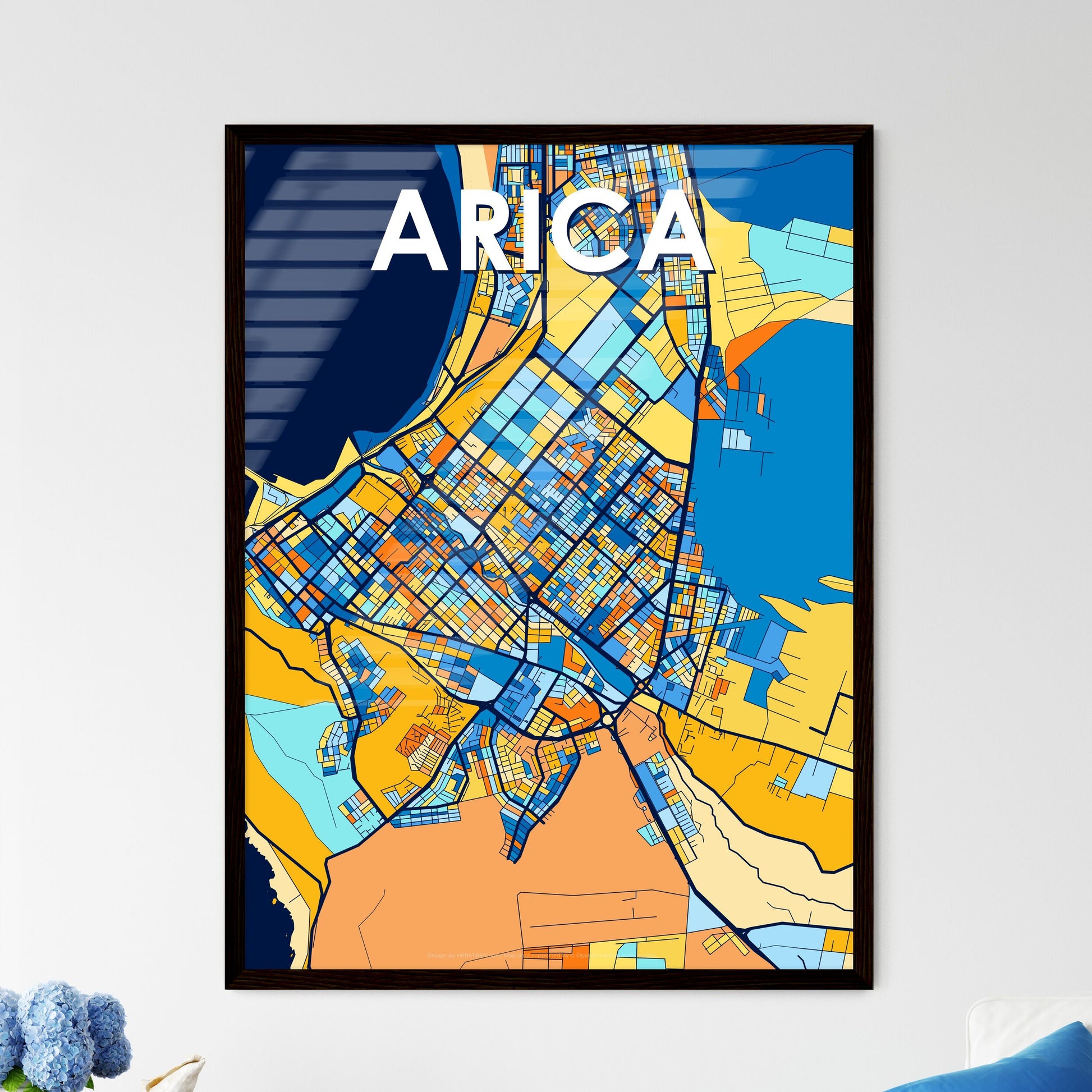 ARICA CHILE Vibrant Colorful Art Map Poster Blue Orange