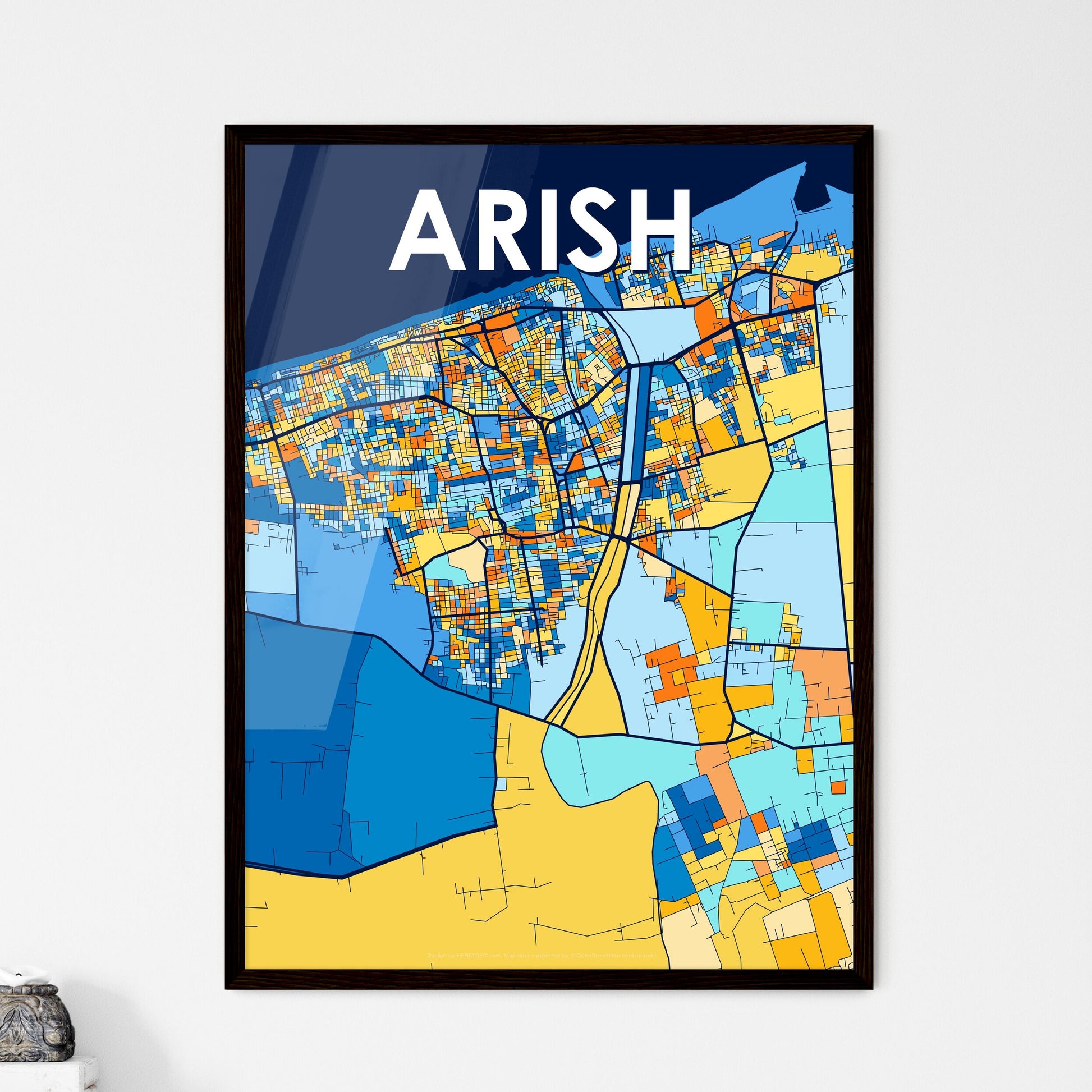 ARISH EGYPT Vibrant Colorful Art Map Poster Blue Orange