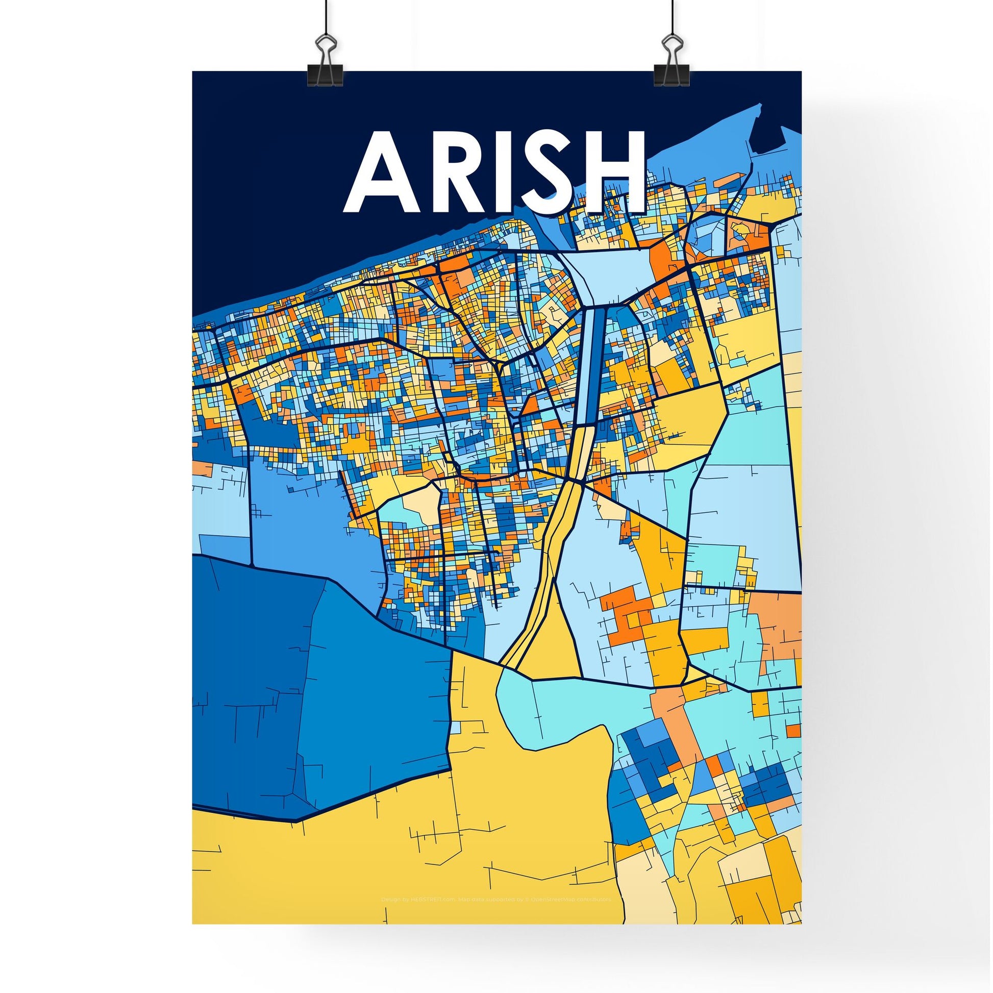 ARISH EGYPT Vibrant Colorful Art Map Poster Blue Orange