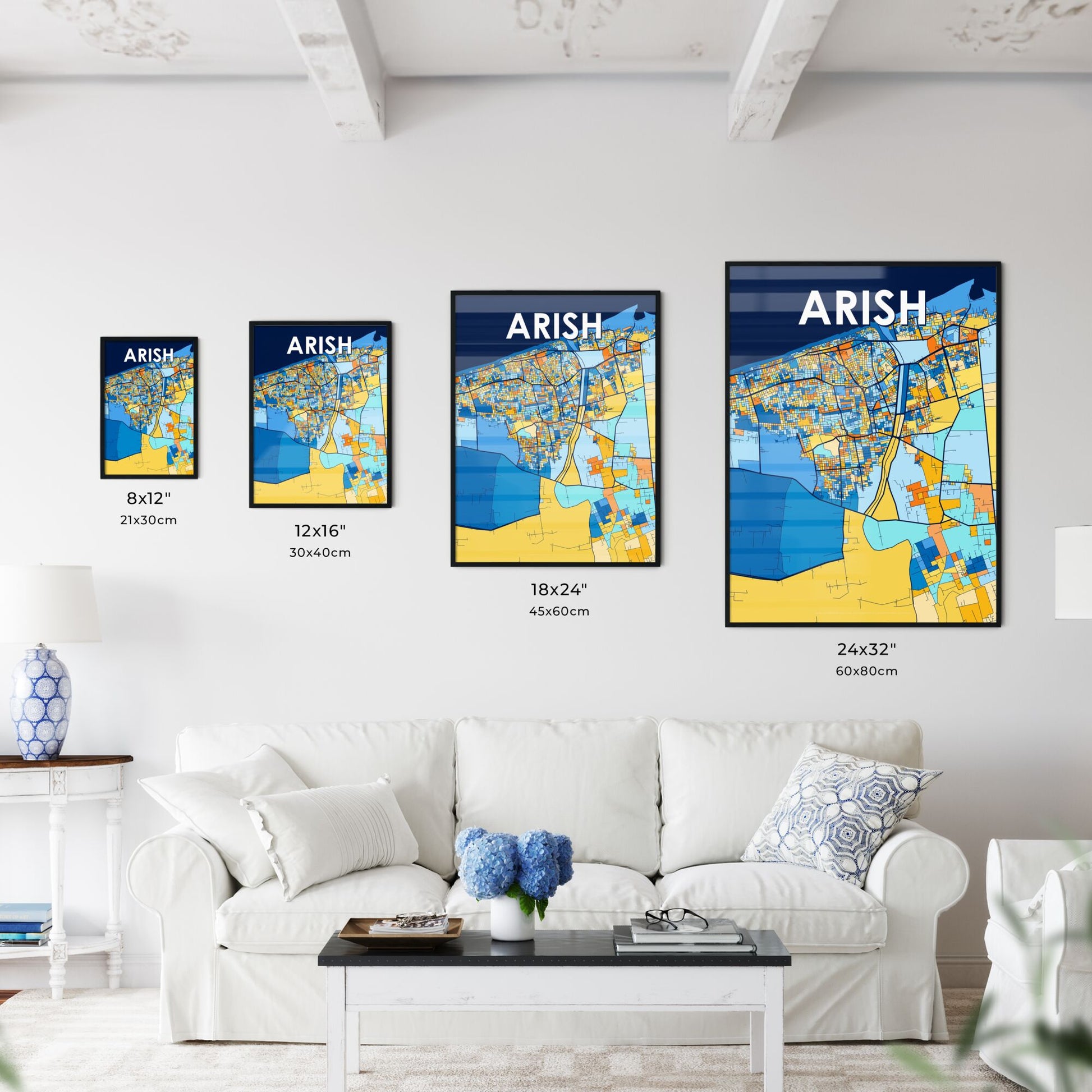 ARISH EGYPT Vibrant Colorful Art Map Poster Blue Orange