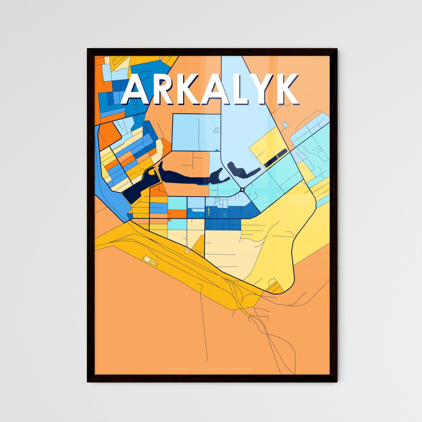 ARKALYK KAZAKHSTAN Vibrant Colorful Art Map Poster Blue Orange