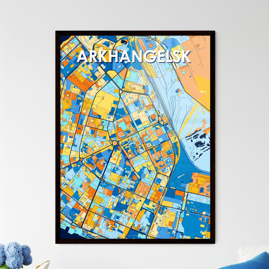 ARKHANGELSK RUSSIA Vibrant Colorful Art Map Poster Blue Orange