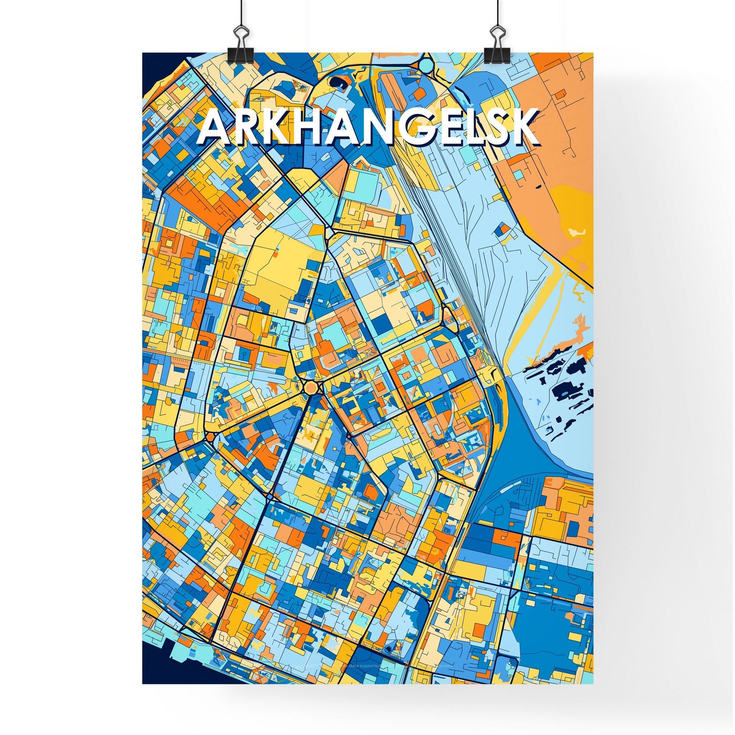 ARKHANGELSK RUSSIA Vibrant Colorful Art Map Poster Blue Orange