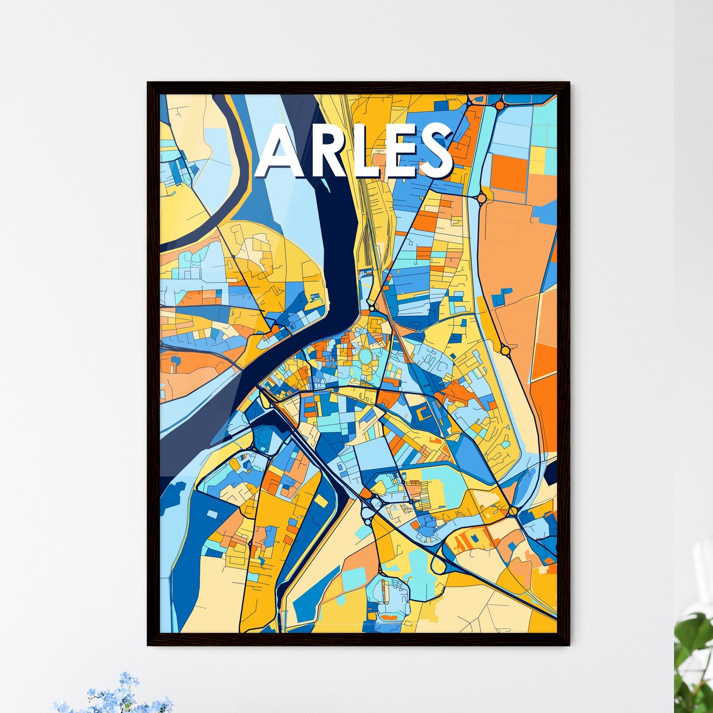 ARLES FRANCE Vibrant Colorful Art Map Poster Blue Orange