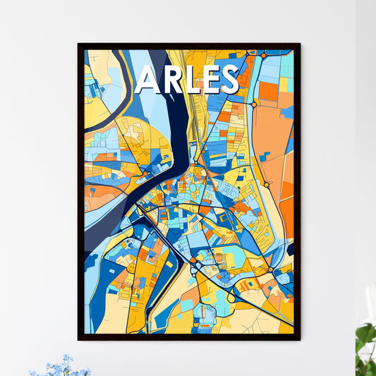 ARLES FRANCE Vibrant Colorful Art Map Poster Blue Orange