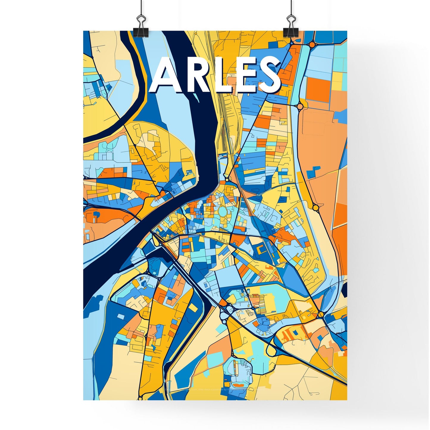 ARLES FRANCE Vibrant Colorful Art Map Poster Blue Orange