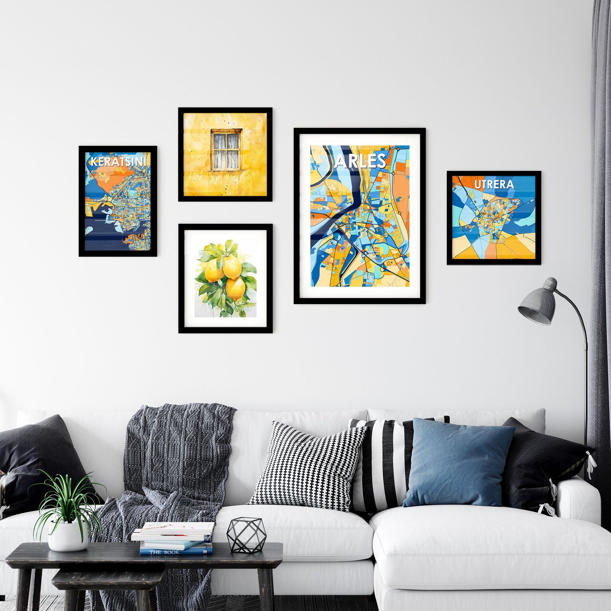 ARLES FRANCE Vibrant Colorful Art Map Poster Blue Orange