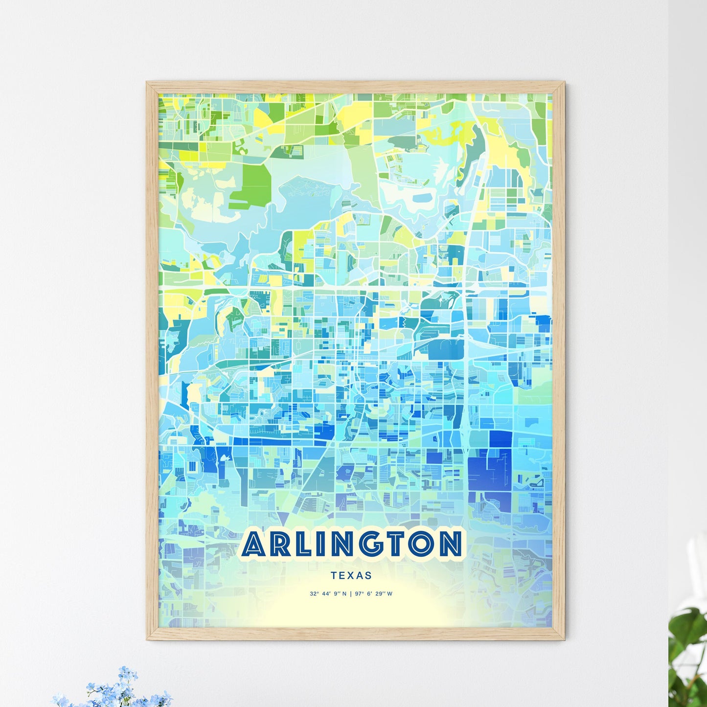 Colorful Arlington Texas Fine Art Map Cool Blue