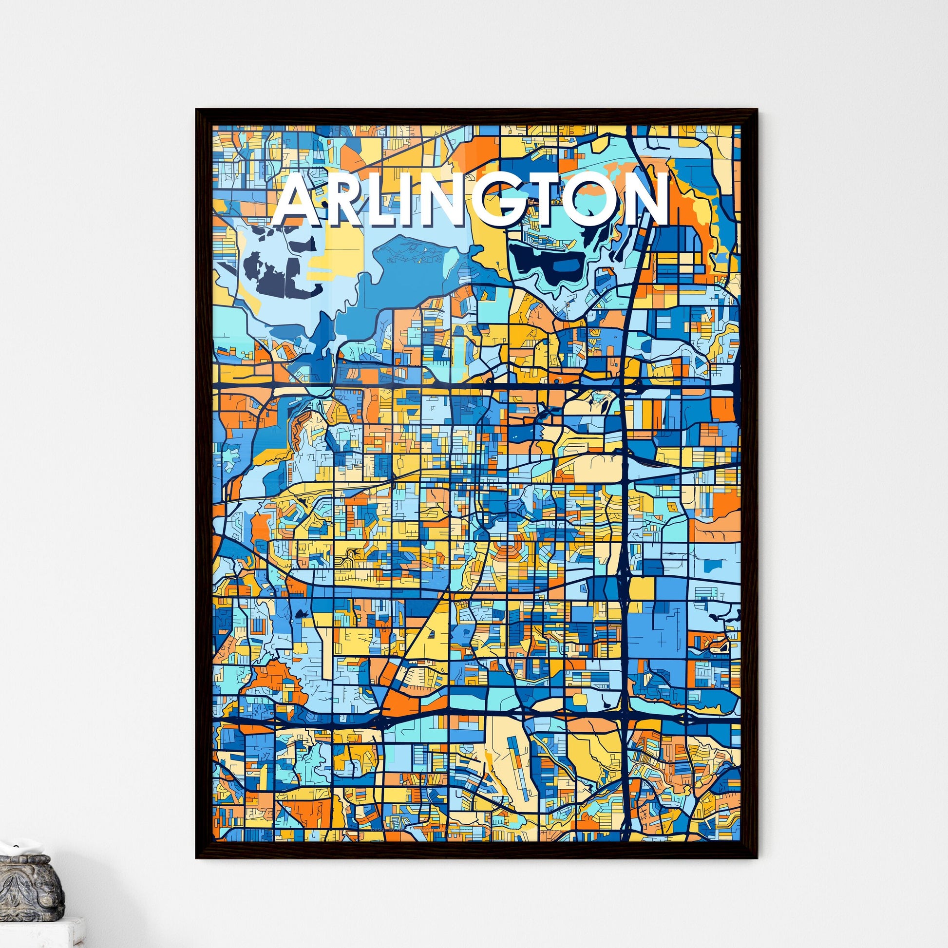 ARLINGTON TEXAS Vibrant Colorful Art Map Poster Blue Orange