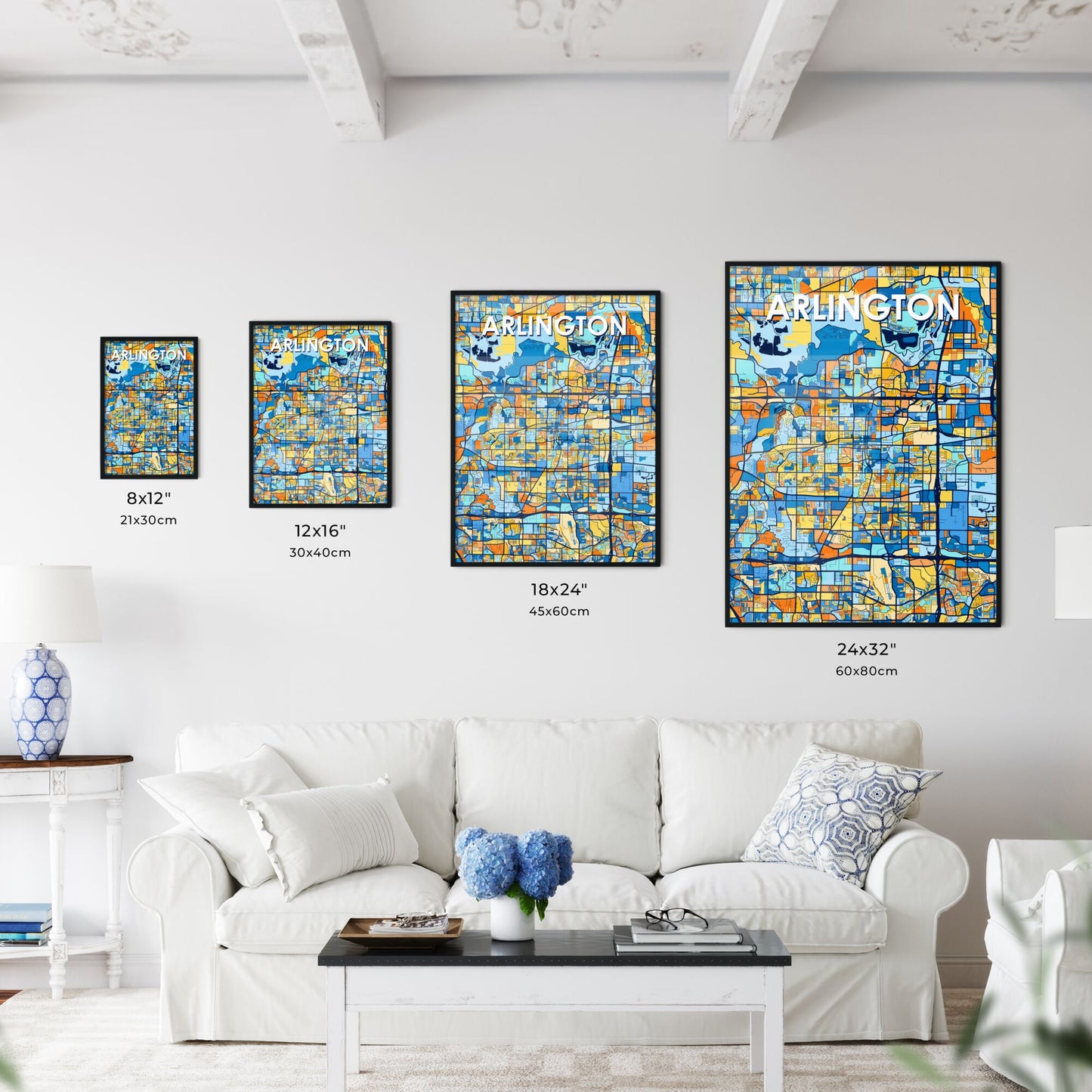 ARLINGTON TEXAS Vibrant Colorful Art Map Poster Blue Orange