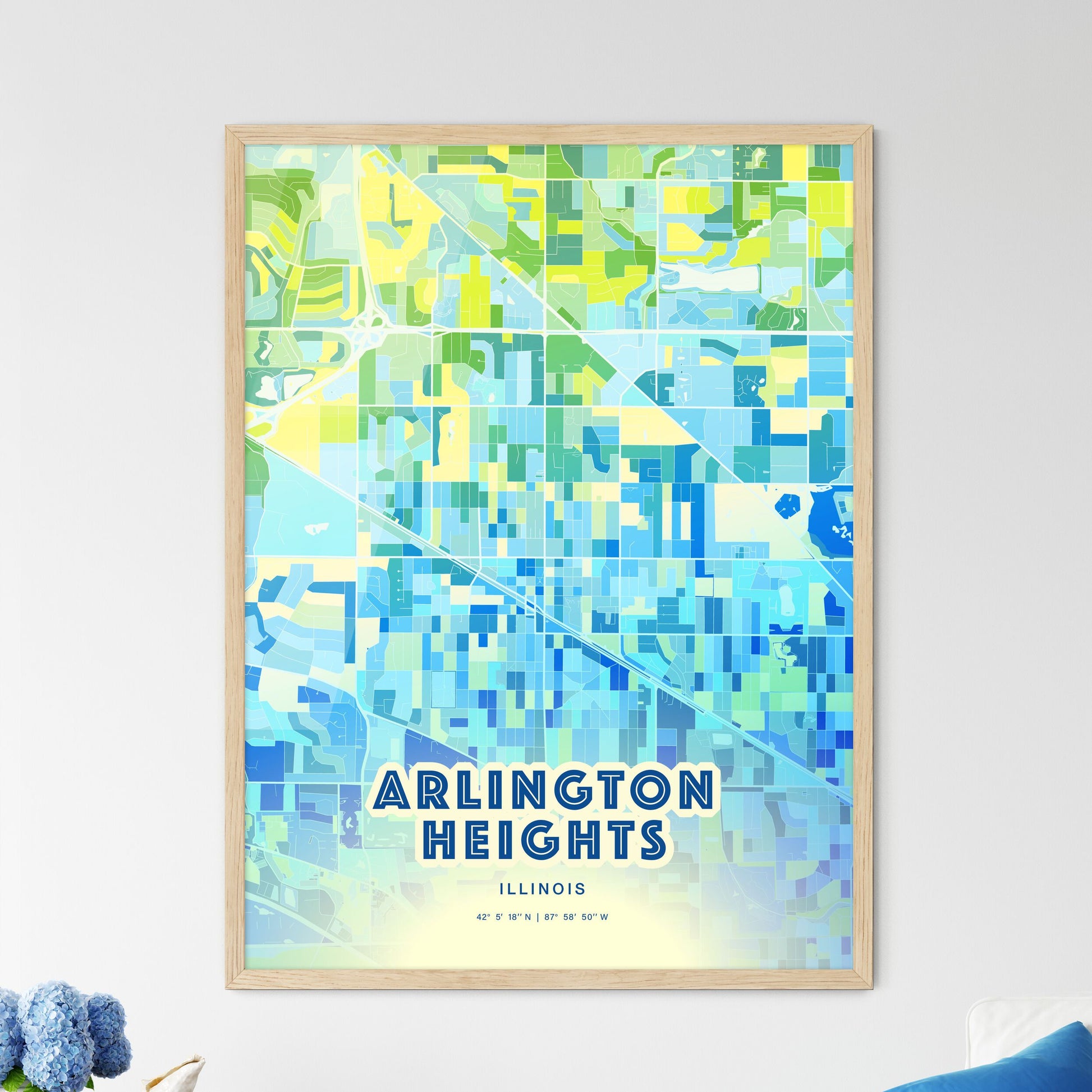 Colorful Arlington Heights Illinois Fine Art Map Cool Blue