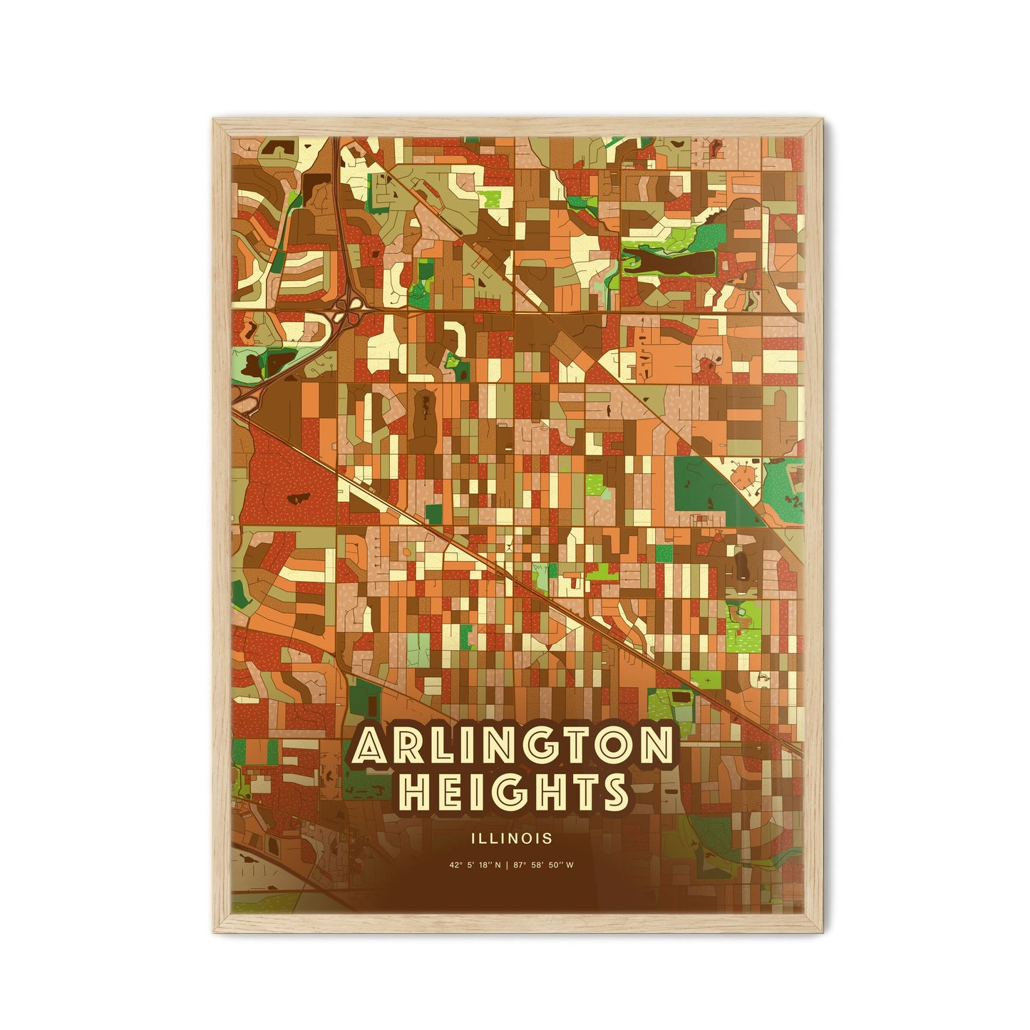 Colorful Arlington Heights Illinois Fine Art Map Farmhouse