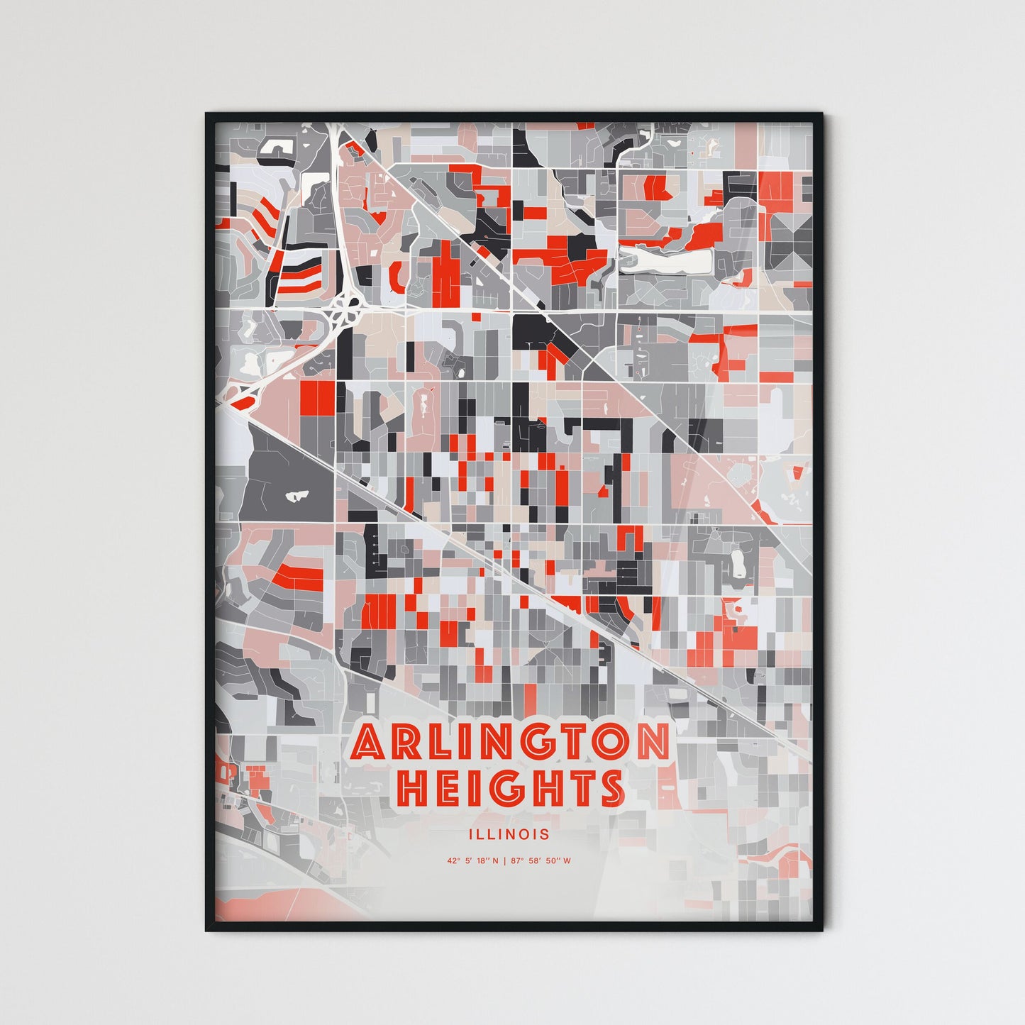 Colorful Arlington Heights Illinois Fine Art Map Modern Expressive
