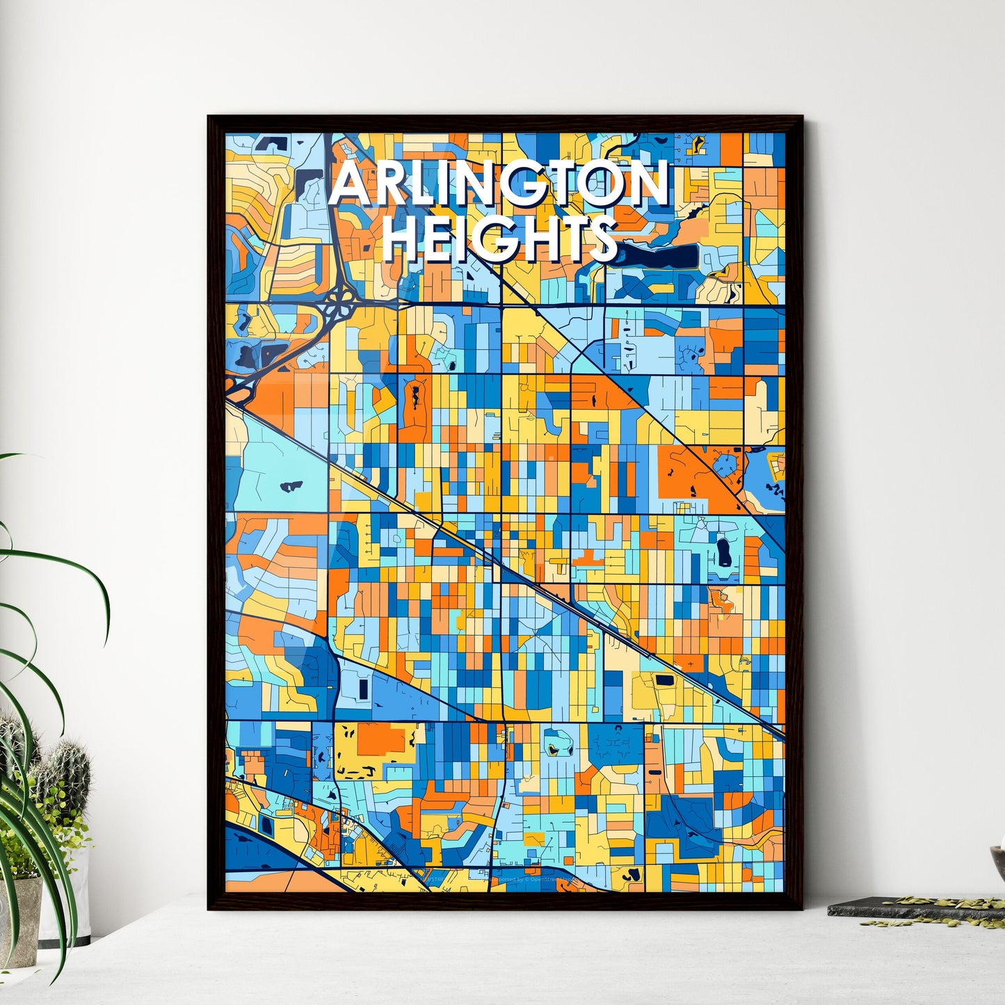 ARLINGTON HEIGHTS ILLINOIS Vibrant Colorful Art Map Poster Blue Orange