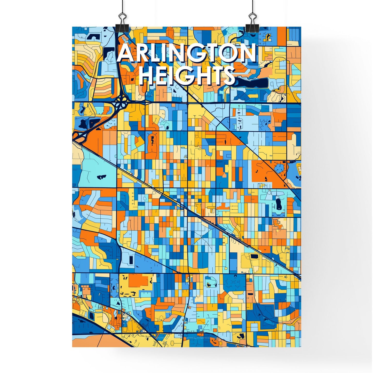 ARLINGTON HEIGHTS ILLINOIS Vibrant Colorful Art Map Poster Blue Orange