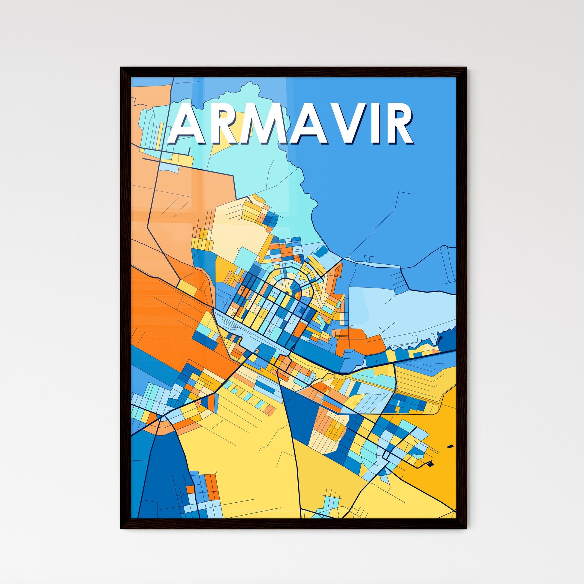 ARMAVIR ARMENIA Vibrant Colorful Art Map Poster Blue Orange