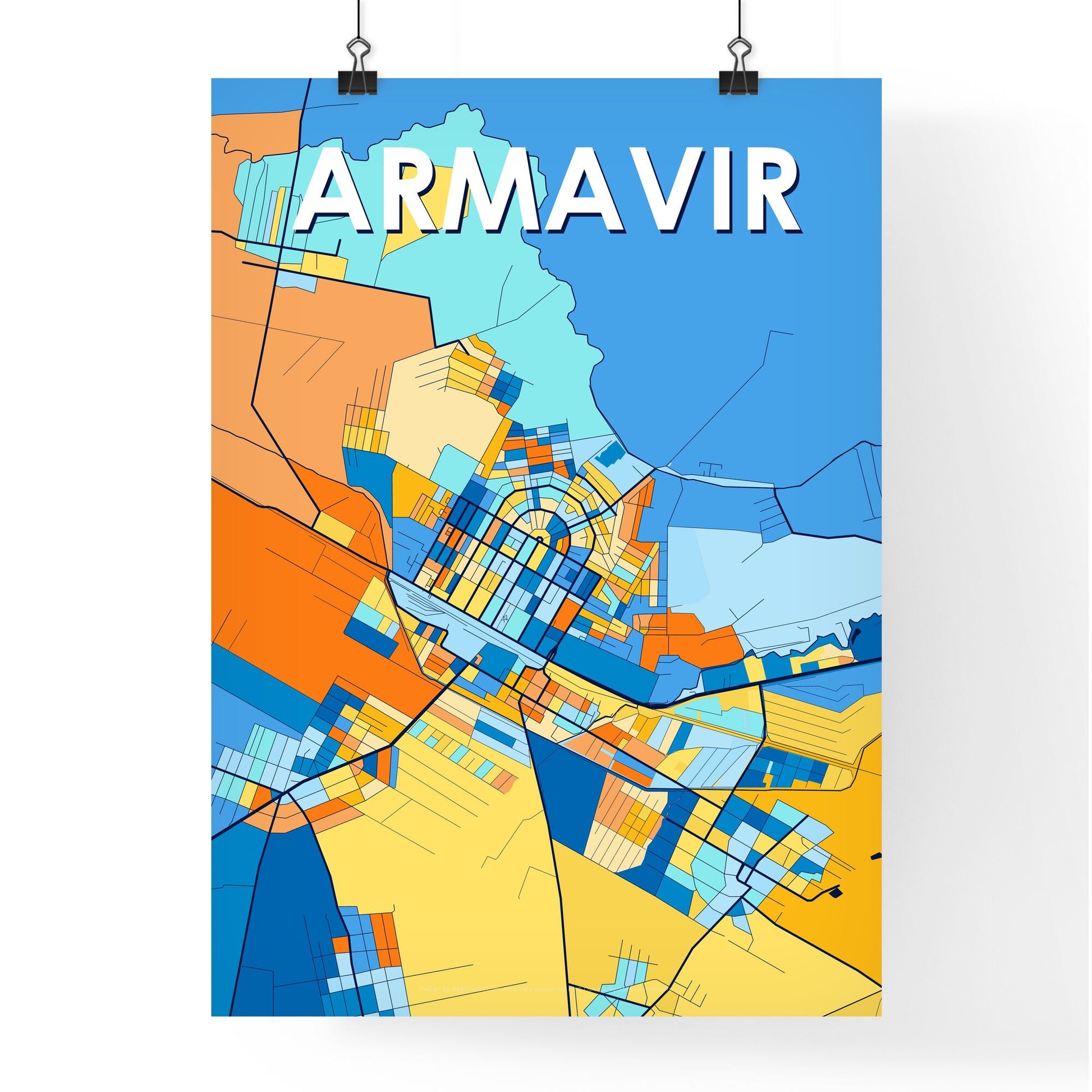 ARMAVIR ARMENIA Vibrant Colorful Art Map Poster Blue Orange