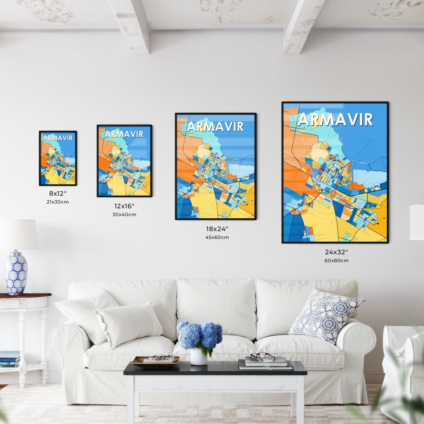 ARMAVIR ARMENIA Vibrant Colorful Art Map Poster Blue Orange