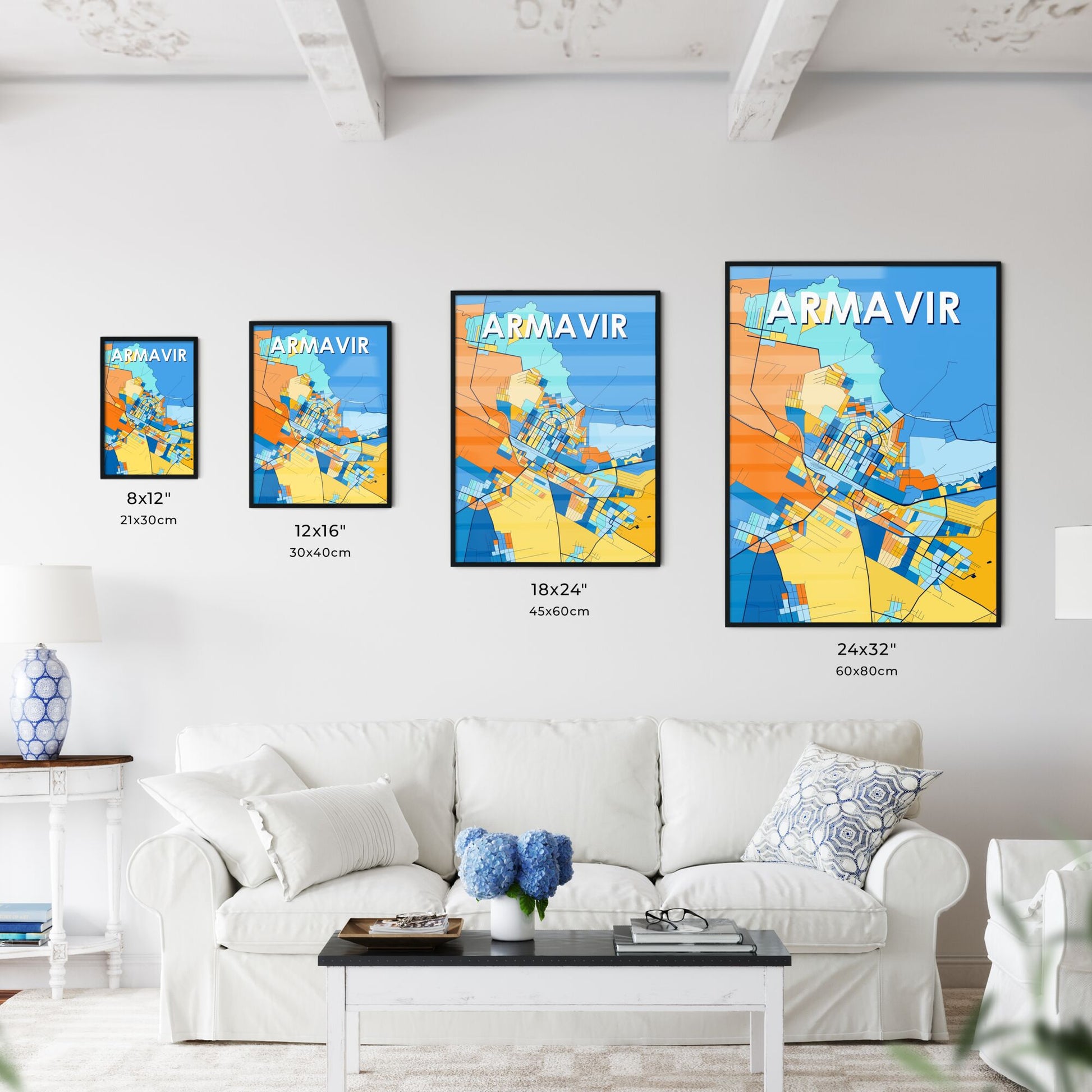 ARMAVIR ARMENIA Vibrant Colorful Art Map Poster Blue Orange