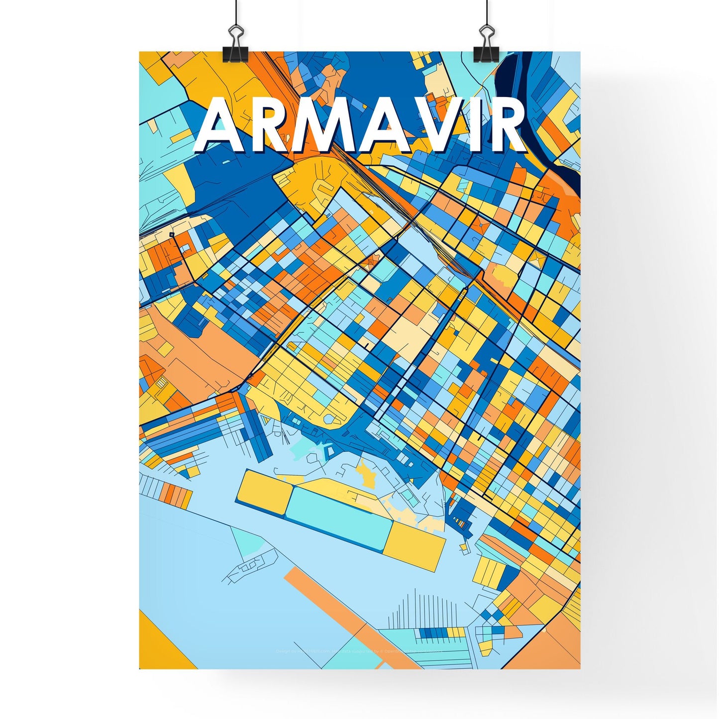 ARMAVIR RUSSIA Vibrant Colorful Art Map Poster Blue Orange