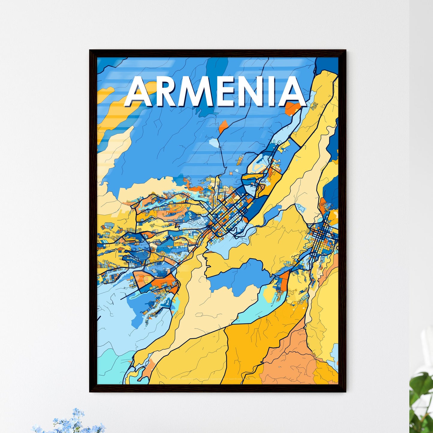 ARMENIA COLOMBIA Vibrant Colorful Art Map Poster Blue Orange