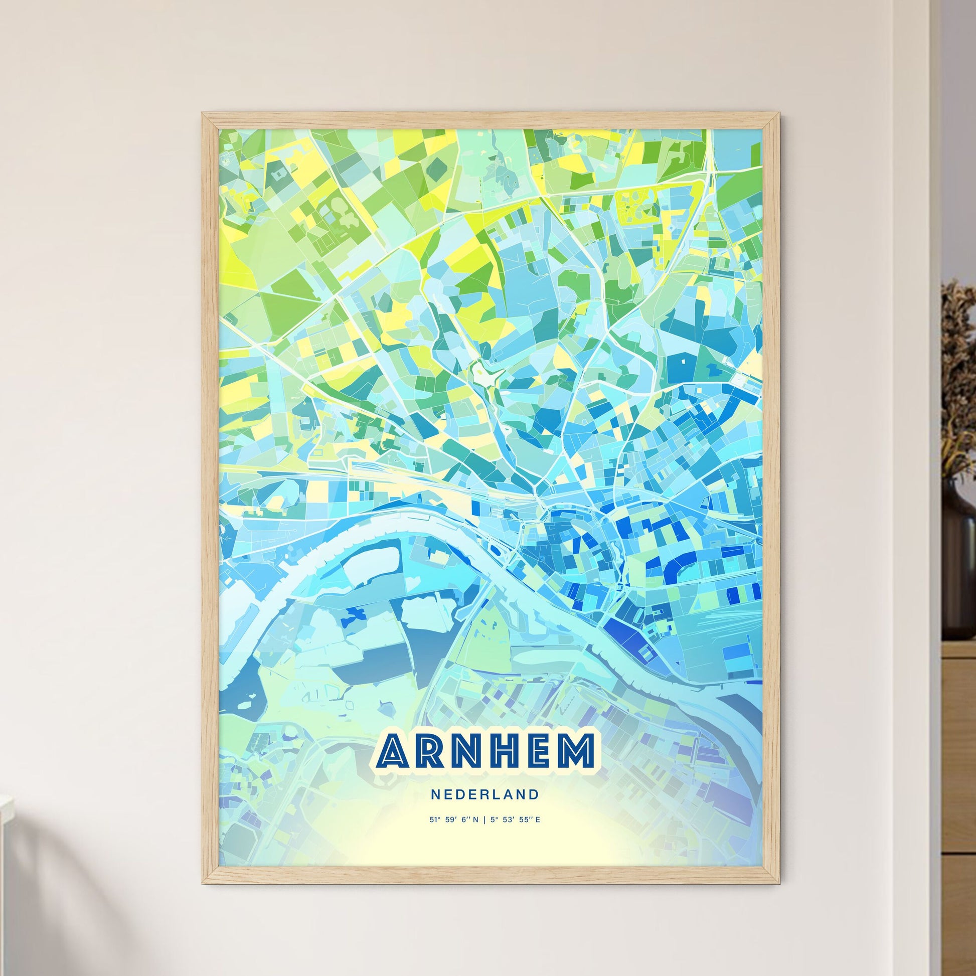 Colorful Arnhem Netherlands Fine Art Map Cool Blue