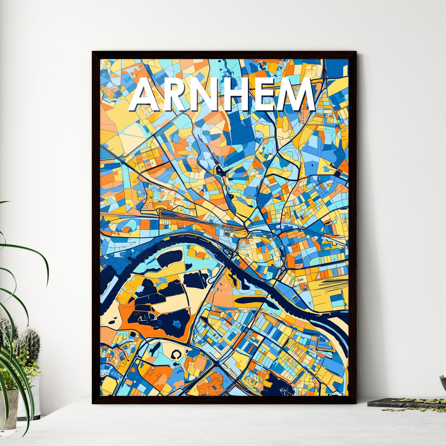 ARNHEM NETHERLANDS Vibrant Colorful Art Map Poster Blue Orange