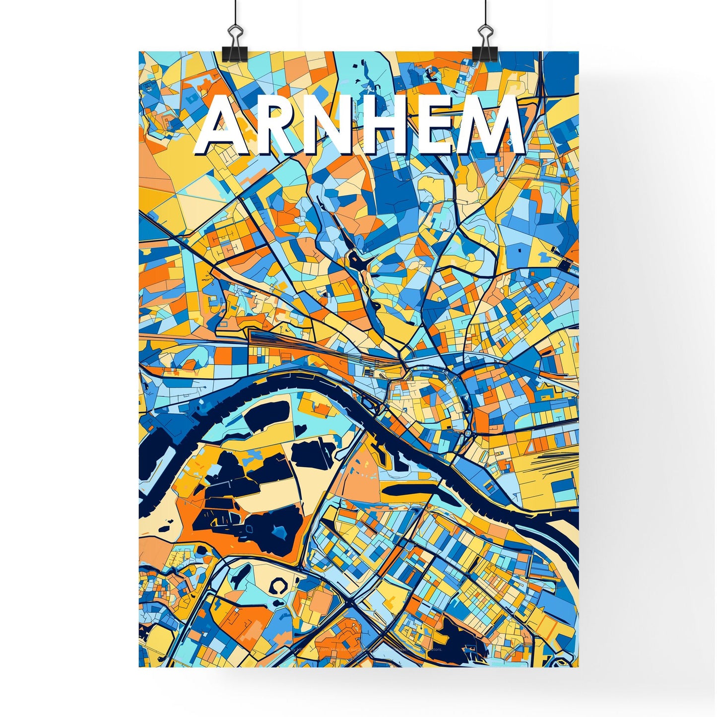 ARNHEM NETHERLANDS Vibrant Colorful Art Map Poster Blue Orange