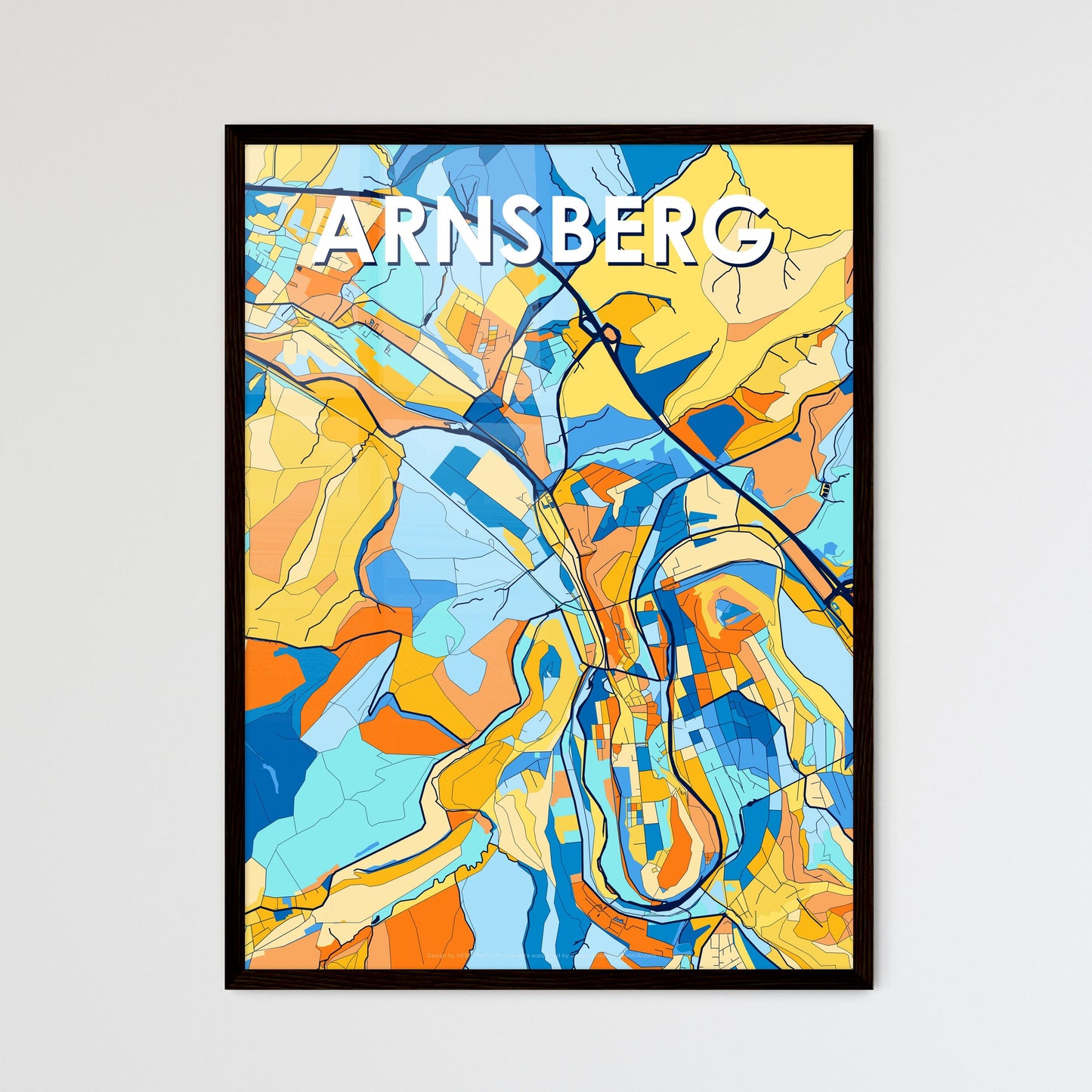 ARNSBERG GERMANY Vibrant Colorful Art Map Poster Blue Orange