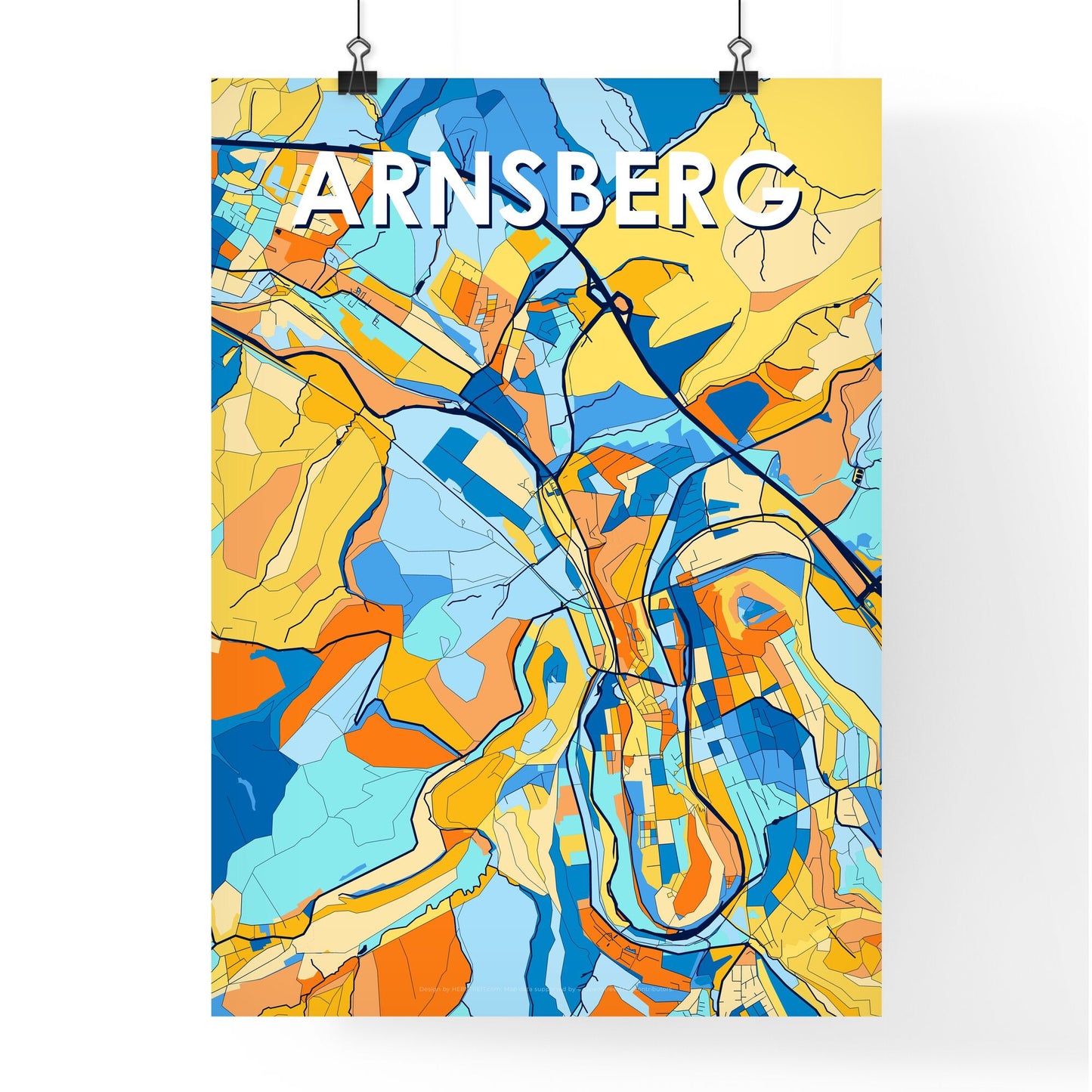 ARNSBERG GERMANY Vibrant Colorful Art Map Poster Blue Orange