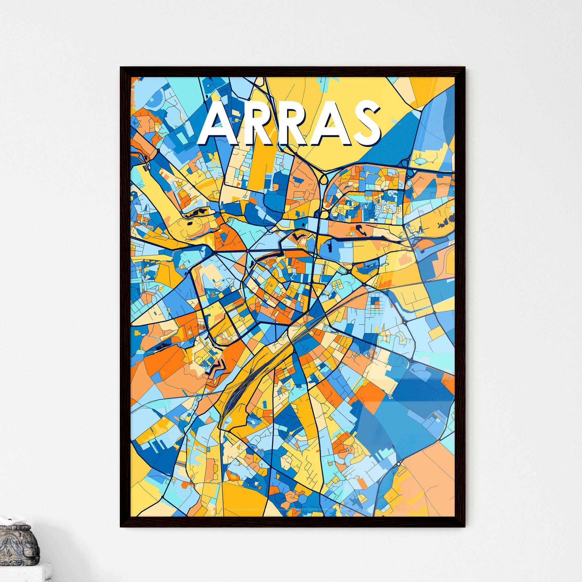 ARRAS FRANCE Vibrant Colorful Art Map Poster Blue Orange