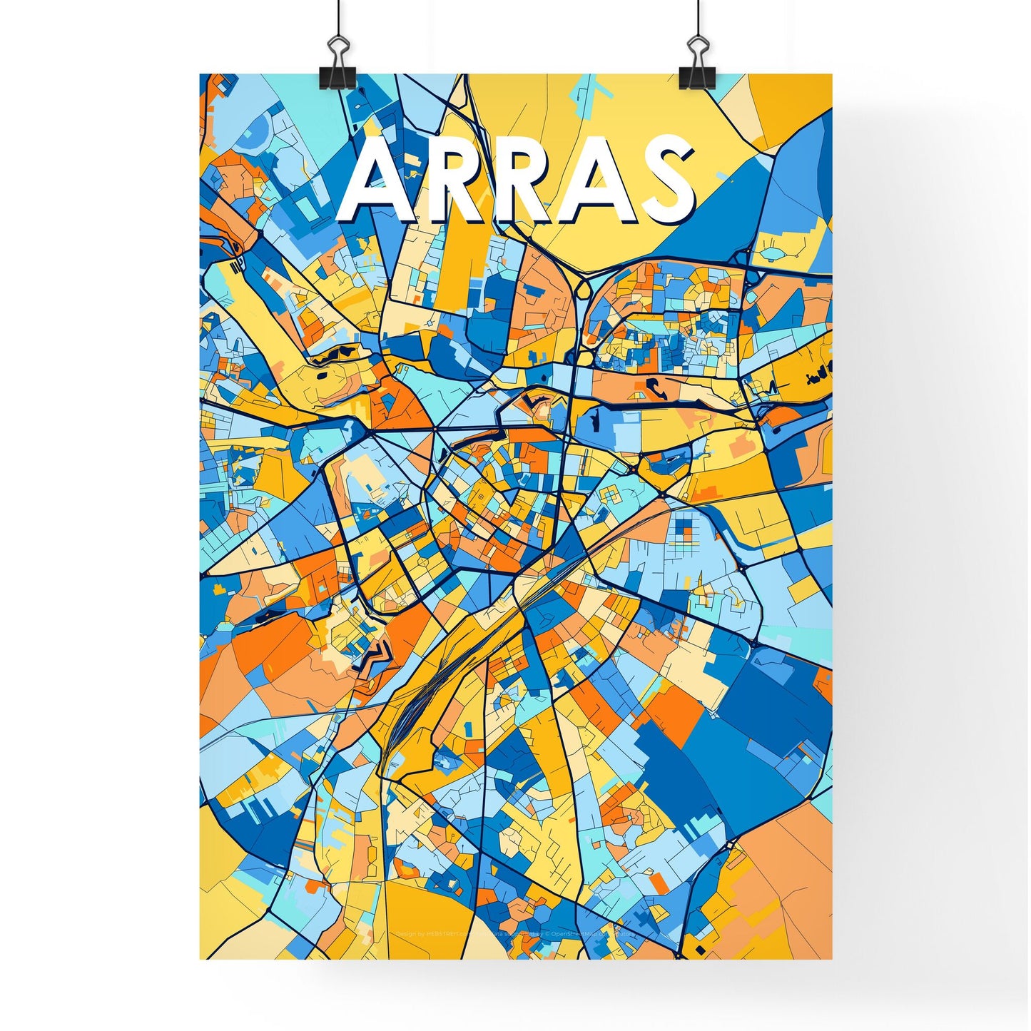 ARRAS FRANCE Vibrant Colorful Art Map Poster Blue Orange