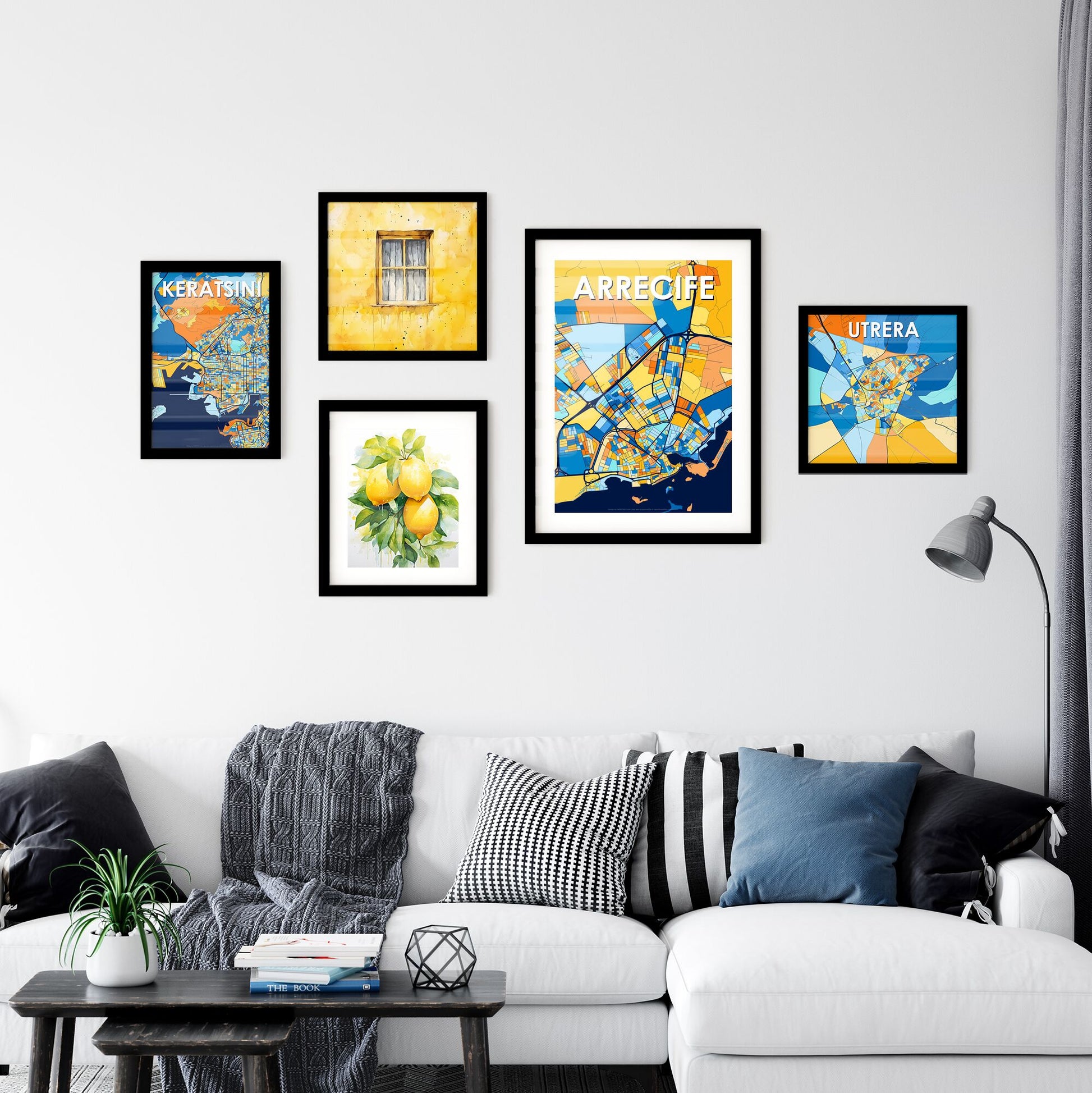 ARRECIFE SPAIN Vibrant Colorful Art Map Poster Blue Orange